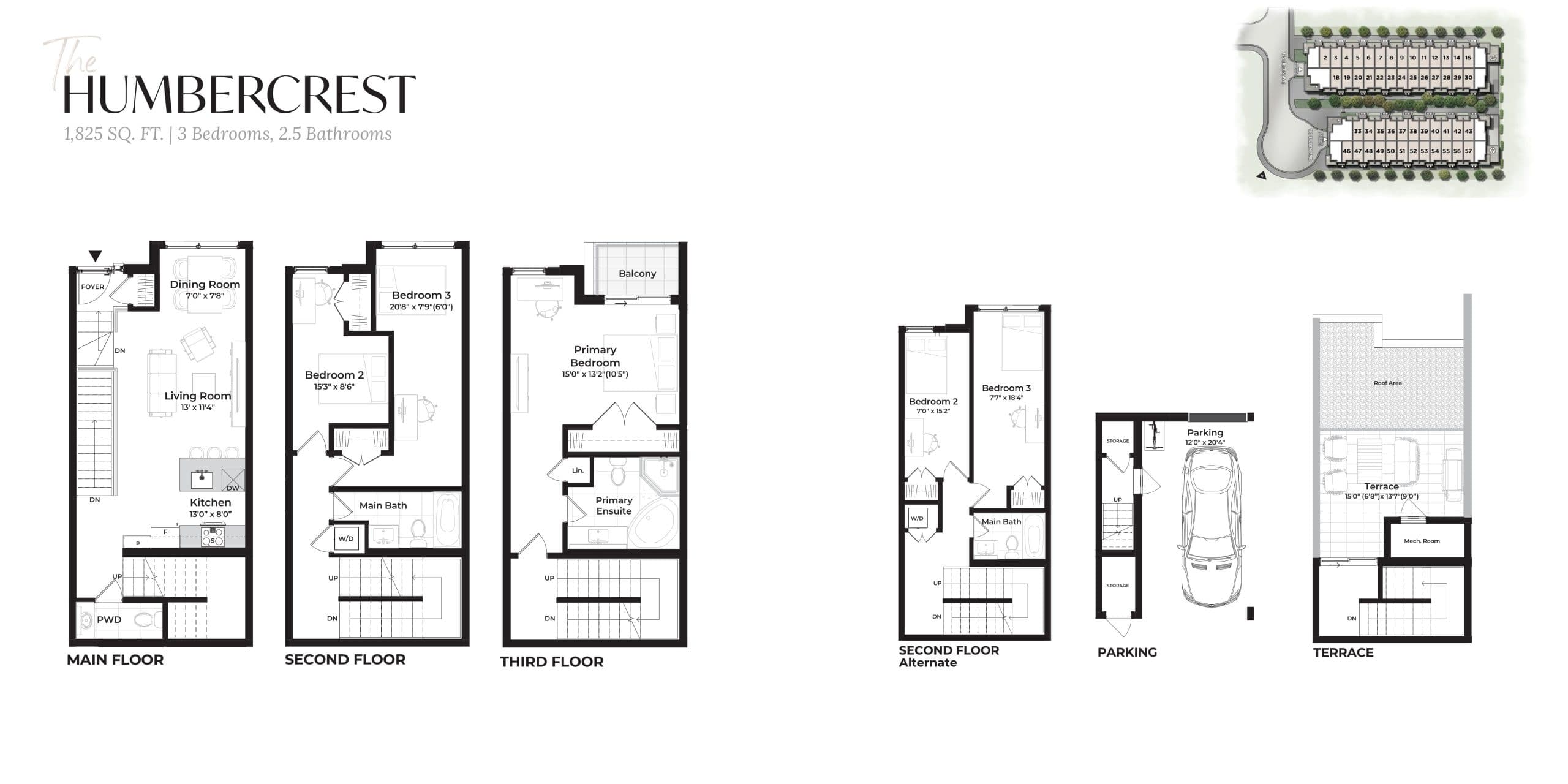 The Humbercrest Floor Plan at The Towns of Lambton Mills - 1825 sq.ft