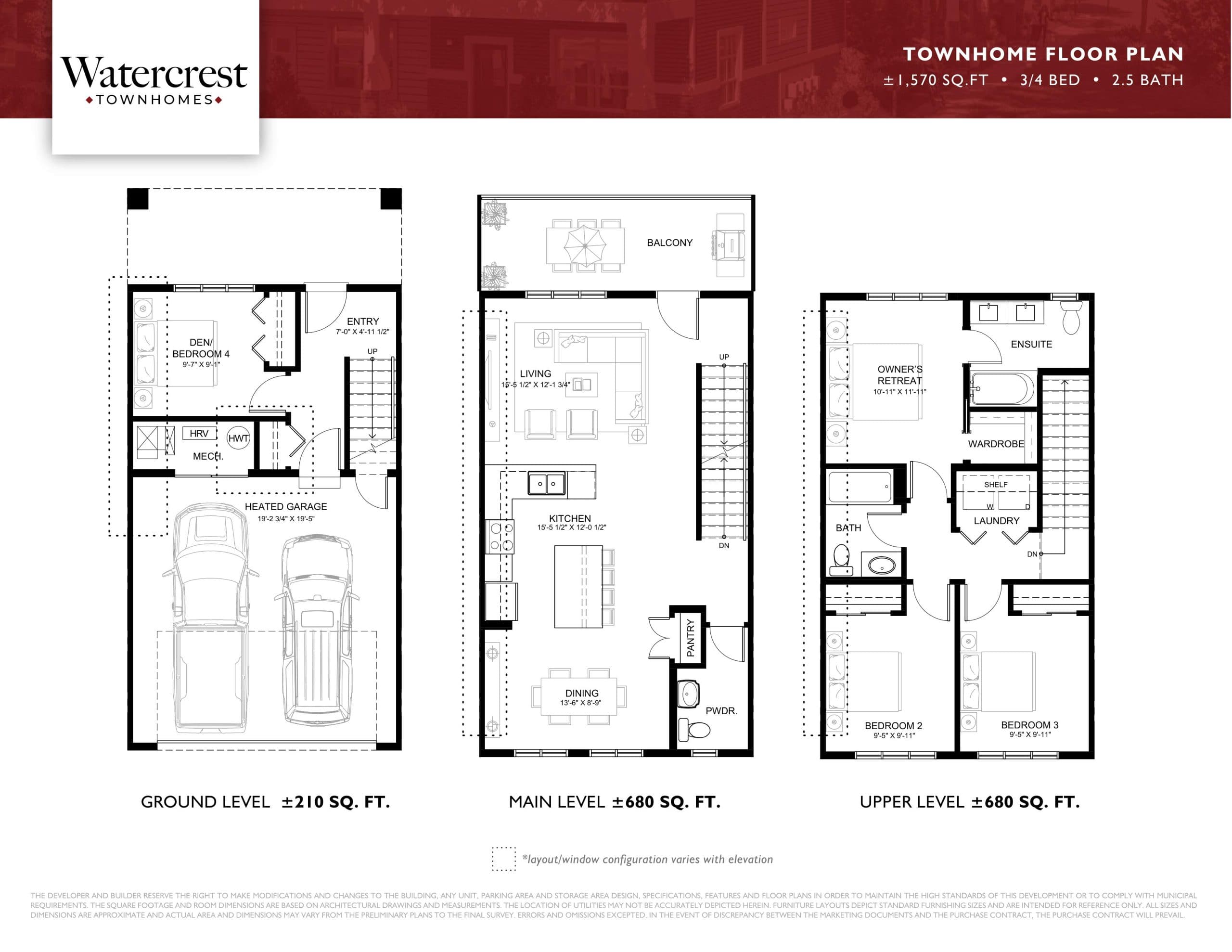 Townhome Floor Plan Floor Plan at Watercrest Towns - 1570 sq.ft