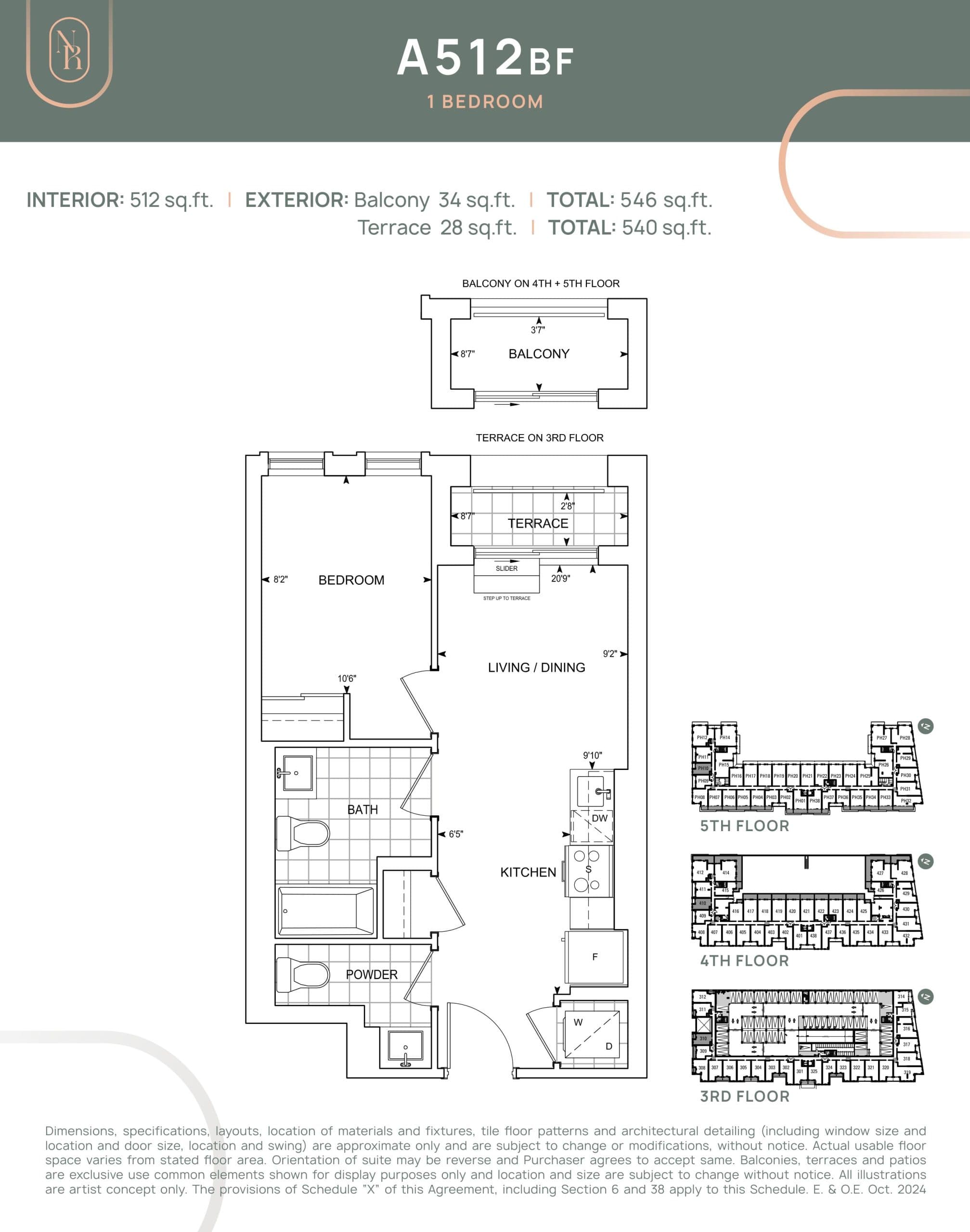 A512 BF Floor Plan at Noble Residences - 512 sq.ft