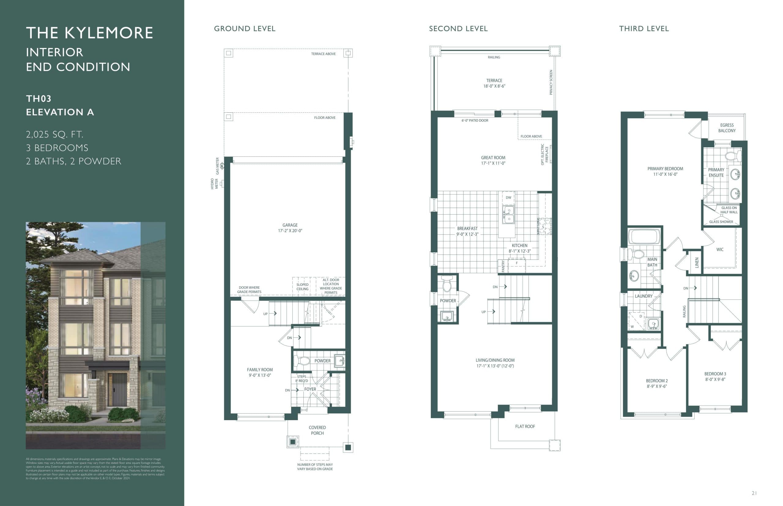 The Kylemore Interior End Condition TM-3 Elevation A Floor Plan at South Village Manors Towns - 2025 sq.ft