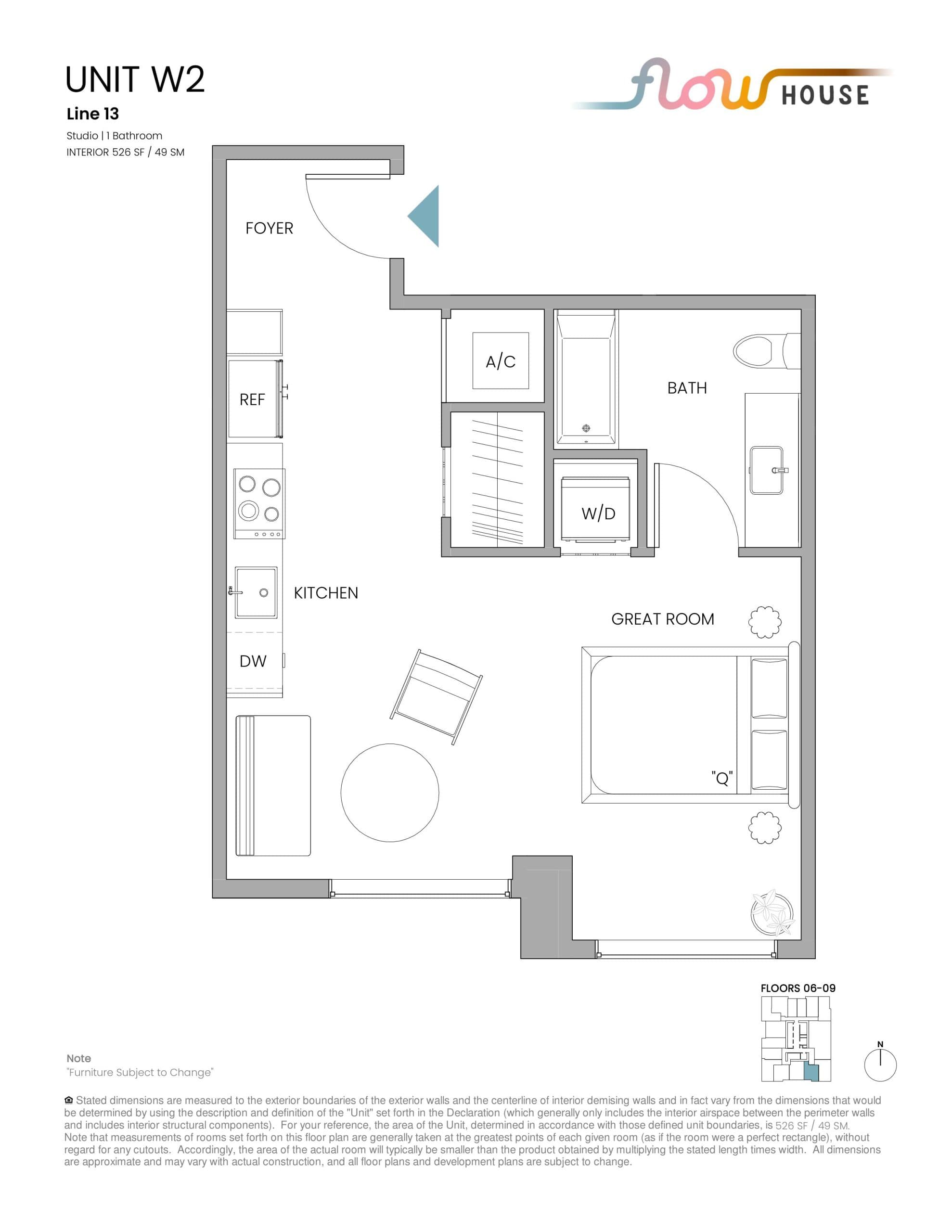 Unit W2 Floor Plan at Flow House Condos - 526 sq.ft