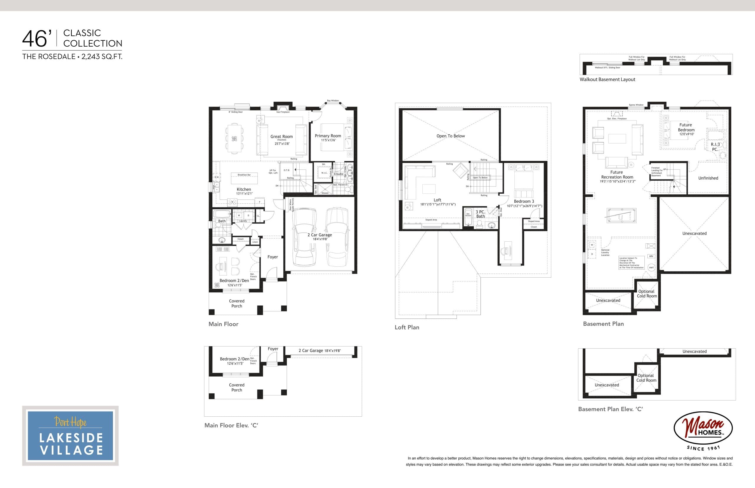 The Rosedale Floor Plan at Port Hope Lakeside Village - 2243 sq.ft