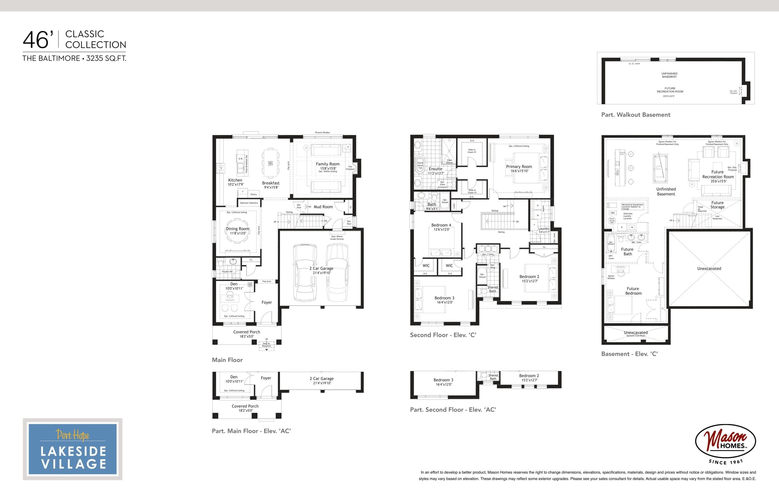 The Baltimore Floor Plan at Port Hope Lakeside Village - 3235 sq.ft