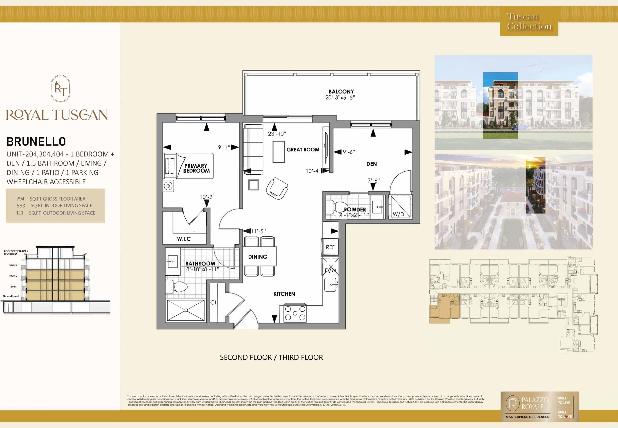 Brunello Floor Plan at Royal Tuscan - Masterpiece Towns - 683 sq.ft