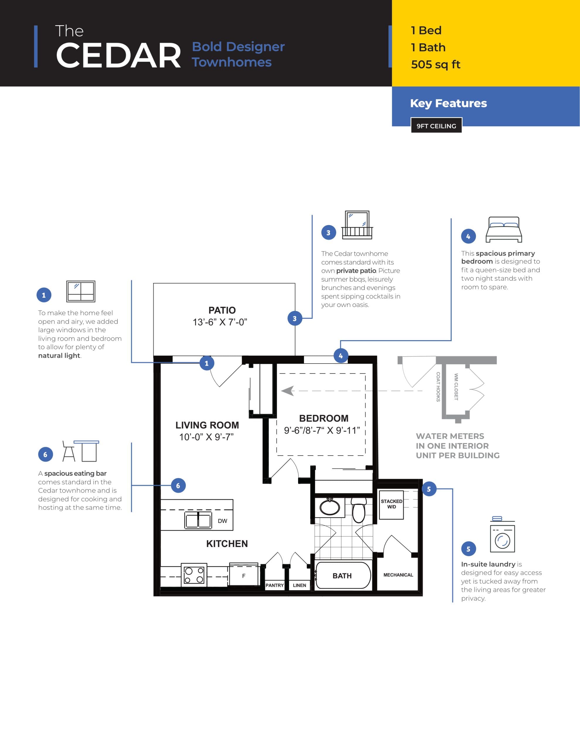 The Cedar Floor Plan at Livingston Towns - 505 sq.ft