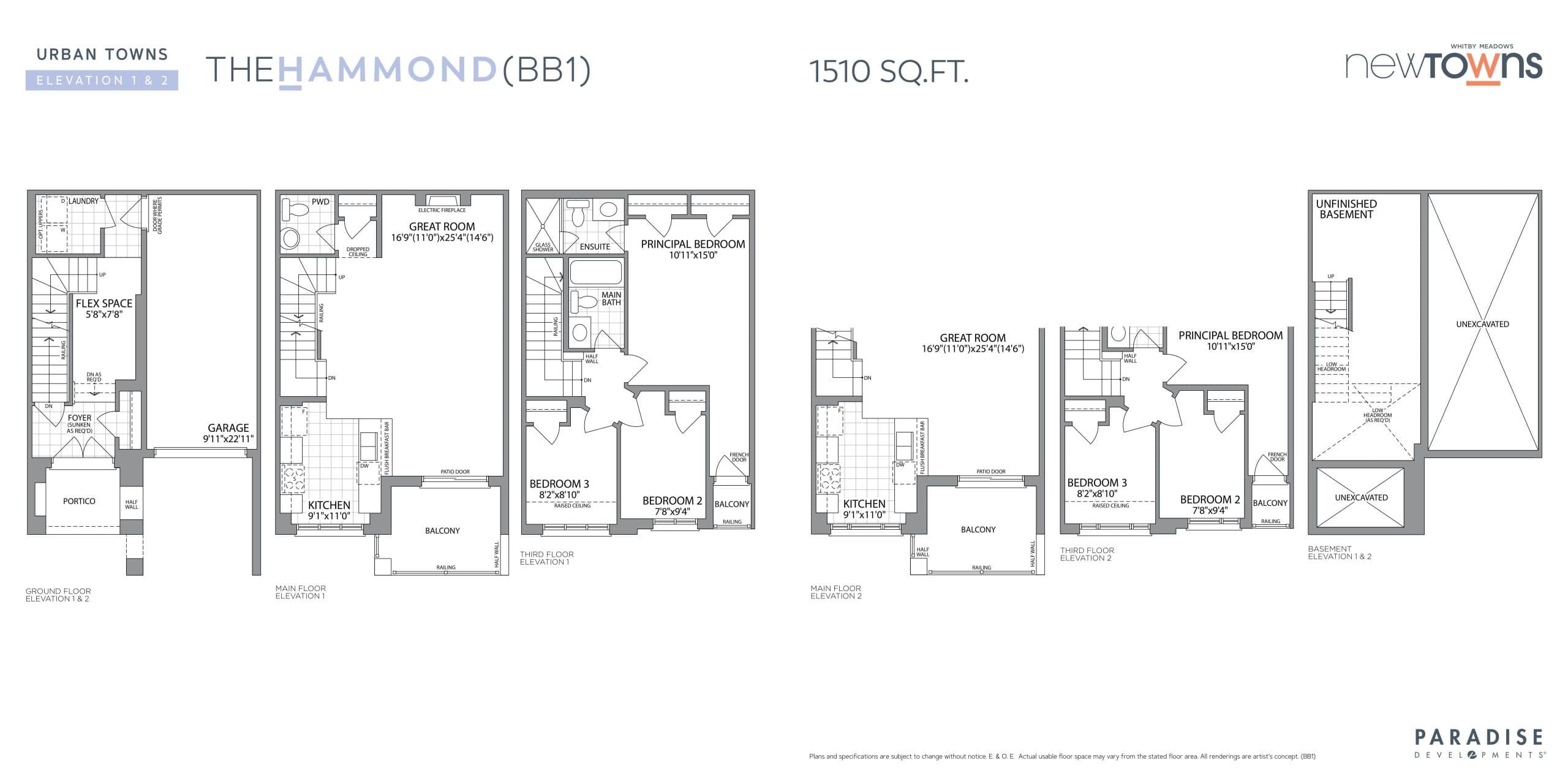 The Hammond Floor Plan at New Towns in Whitby Meadows - 1510 sq.ft