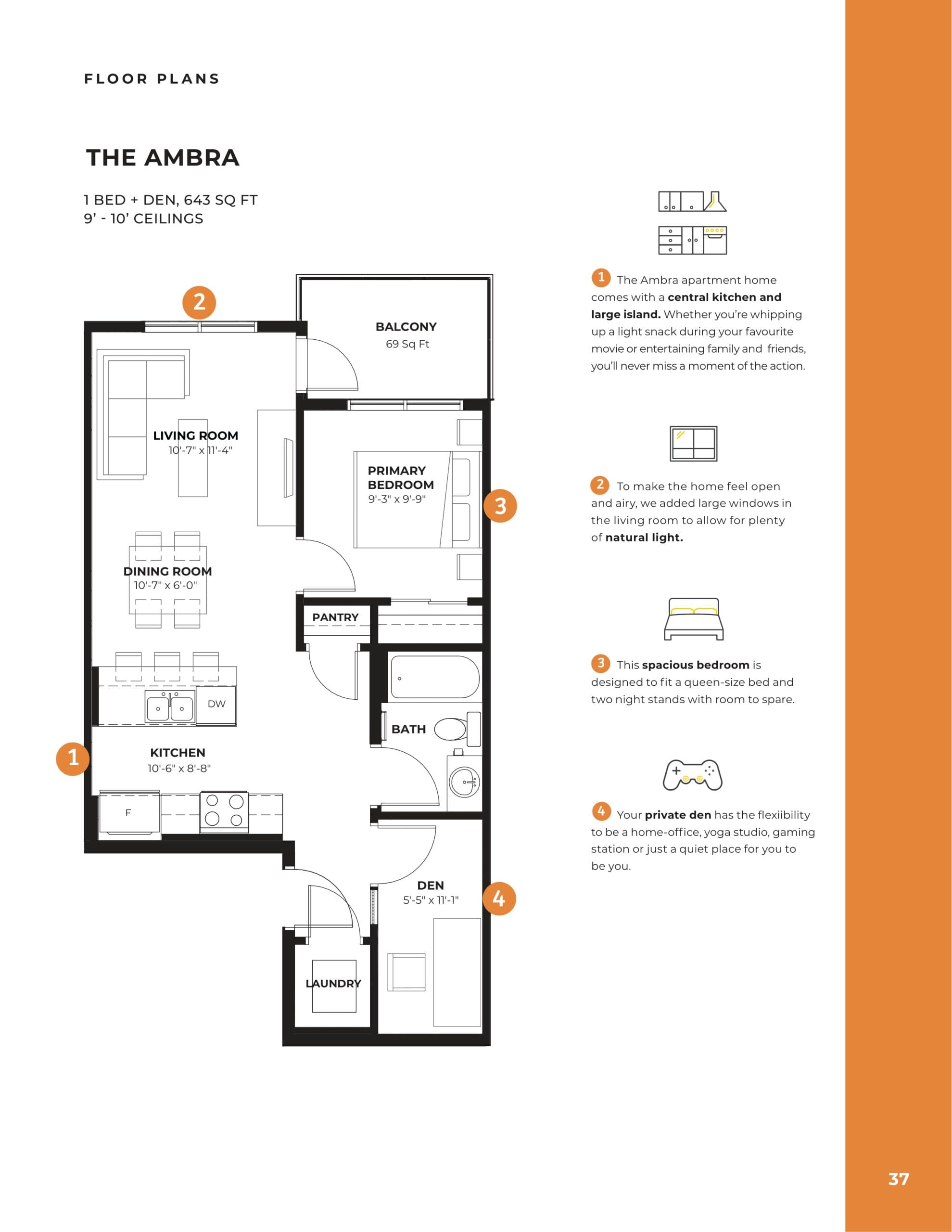 The Ambra Floor Plan at Quesnay at Currie Condos - 643 sq.ft