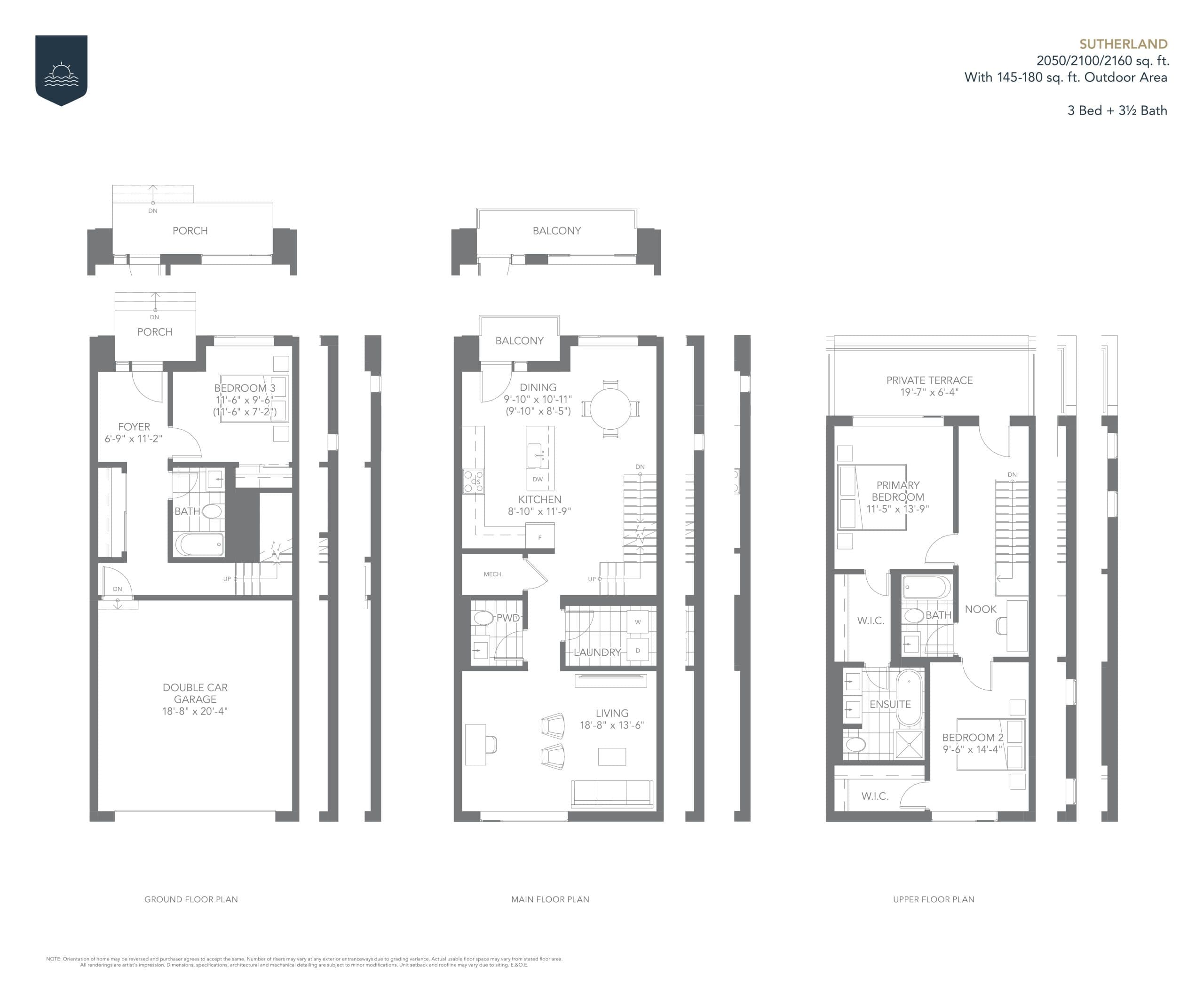 Sutherland Floor Plan at Sunshine Harbour Towns - 2090 sq.ft