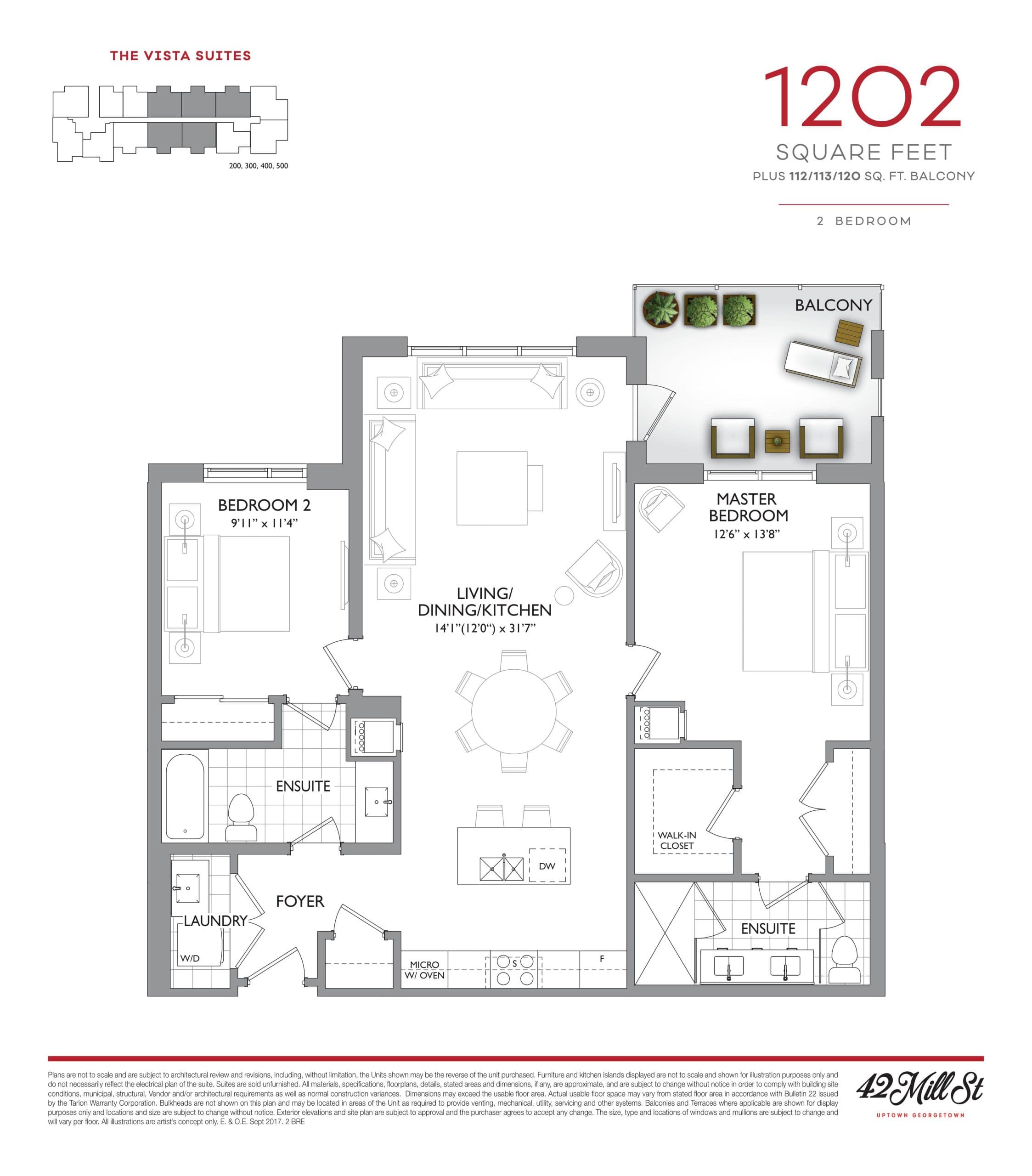 1202 - The Vista Suites Floor Plan at 42 Mill Street Condos - 1202 sq.ft