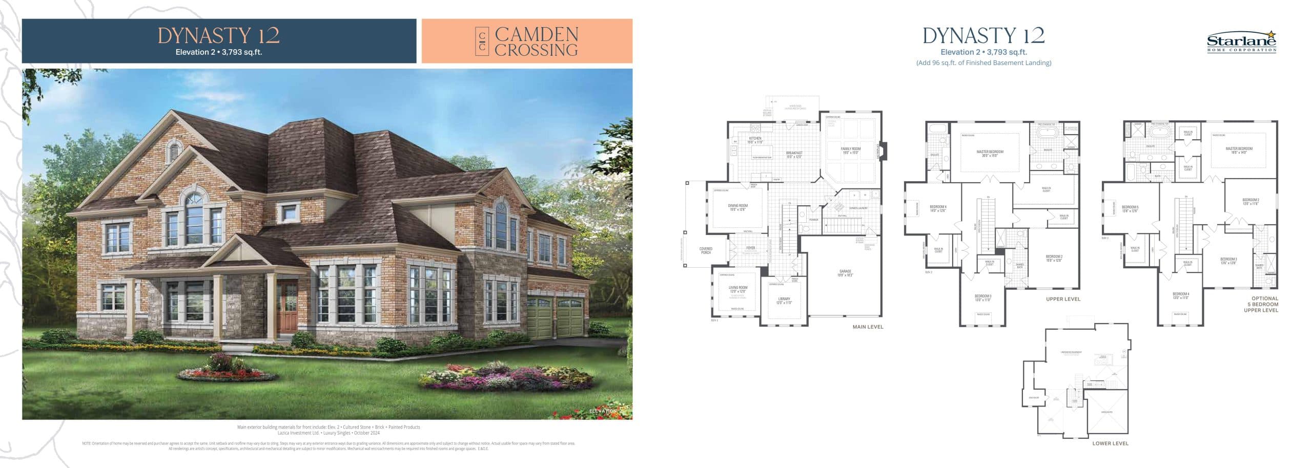 Dynasty 12 (Elevation 2) Floor Plan at Camden Crossing by Starlane Home Corporation - 3793 sq.ft