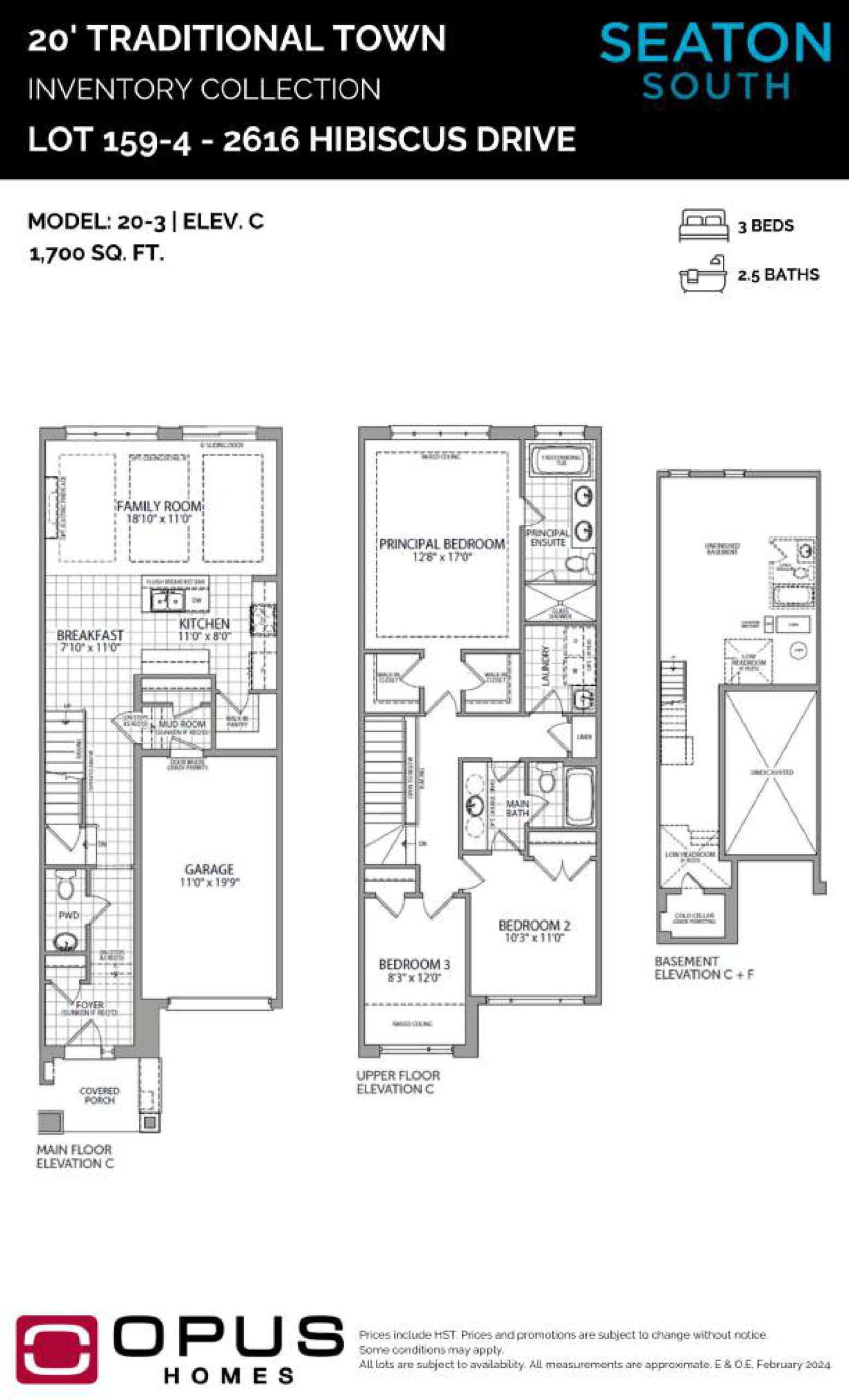 20-3 Elev C Floor Plan at Seaton South - Towns - 1700 sq.ft