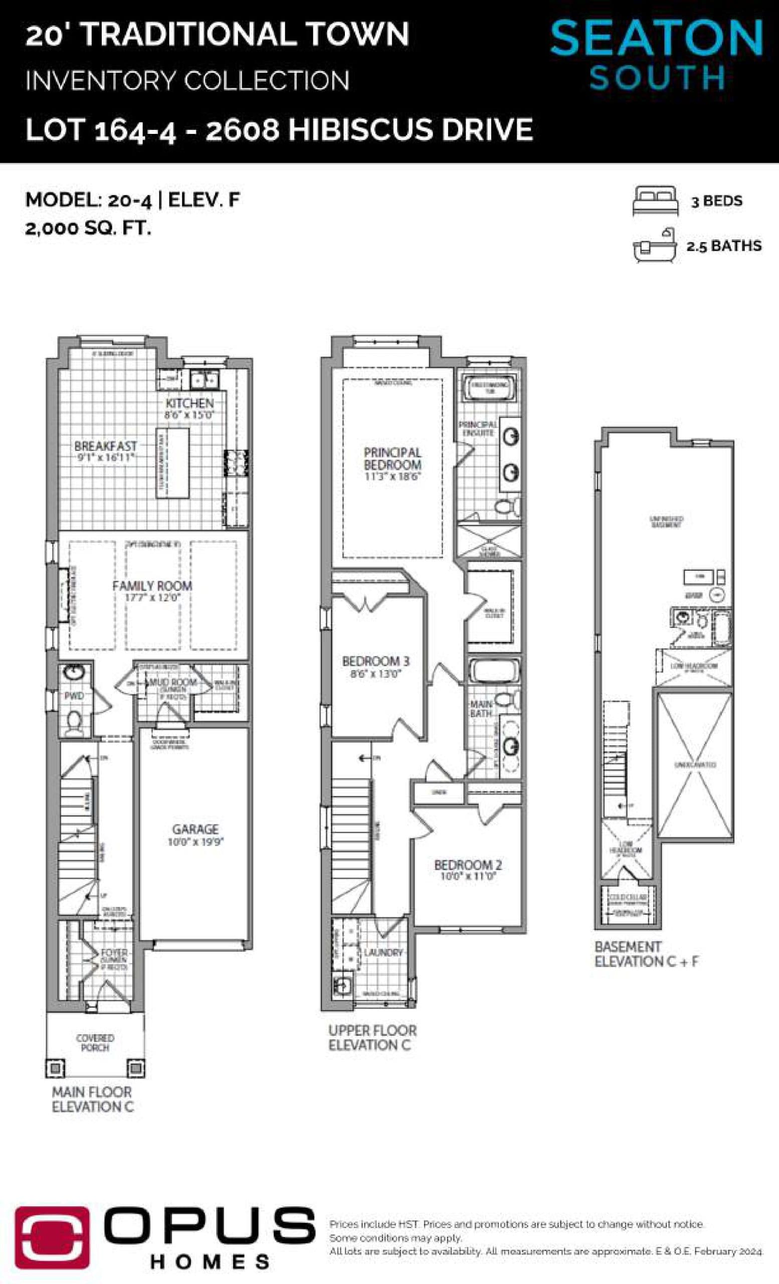 20-4 Elev F Floor Plan at Seaton South - Towns - 2000 sq.ft