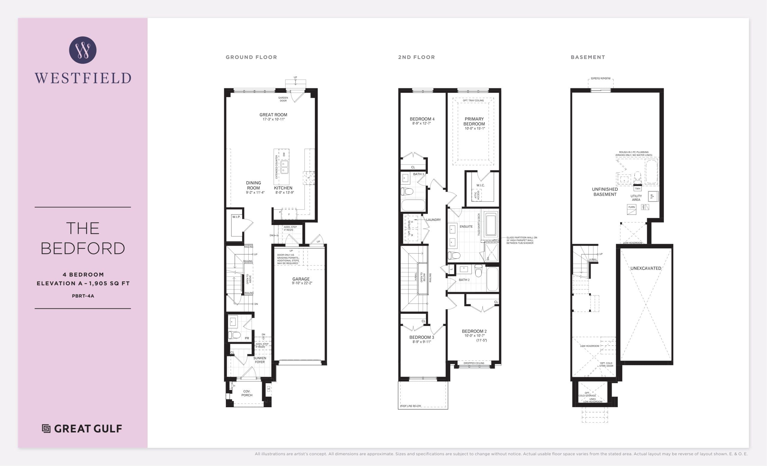 The Bedford (PBRT-4A) Floor Plan at Westfield Towns by Great Gulf - 1905 sq.ft