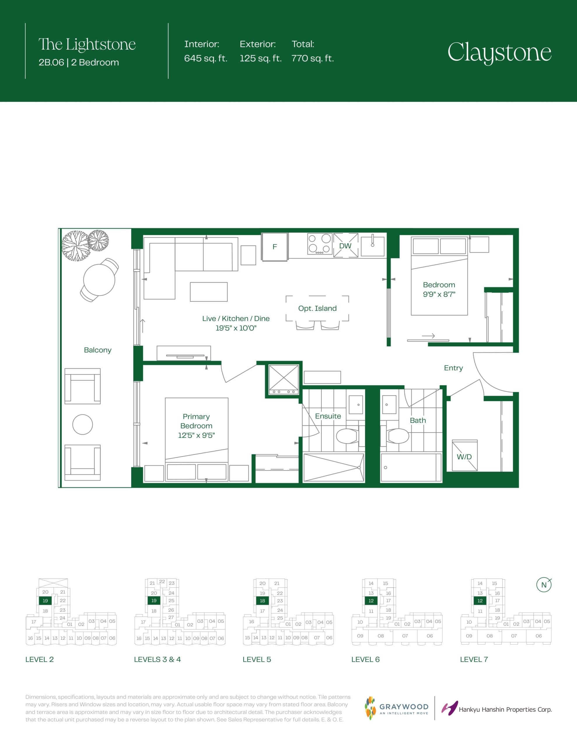The Lightstone Floor Plan at Claystone Condos - 645 sq.ft