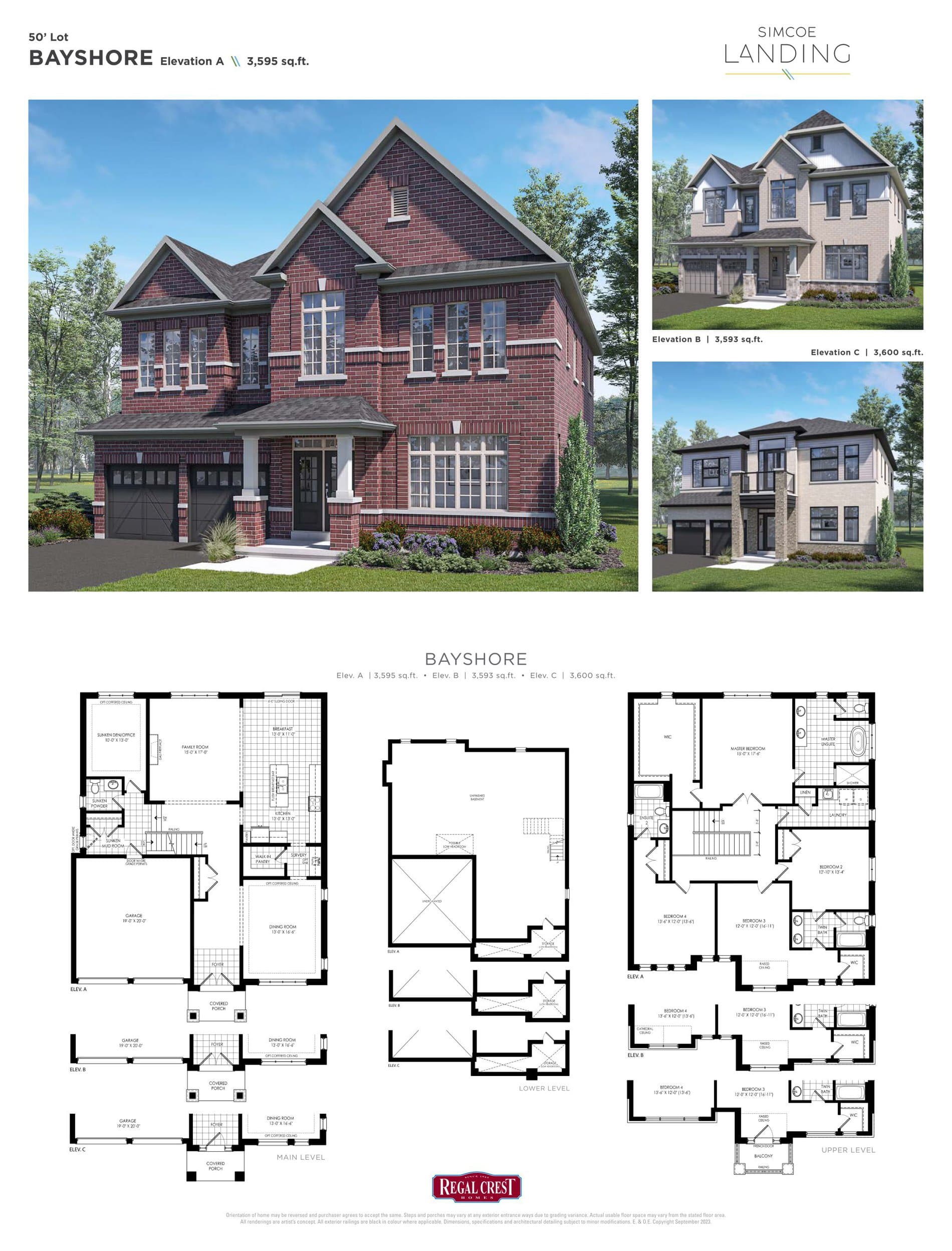 Bayshore Floor Plan at Simcoe Landing by Regal Crest Homes - 3595 sq.ft