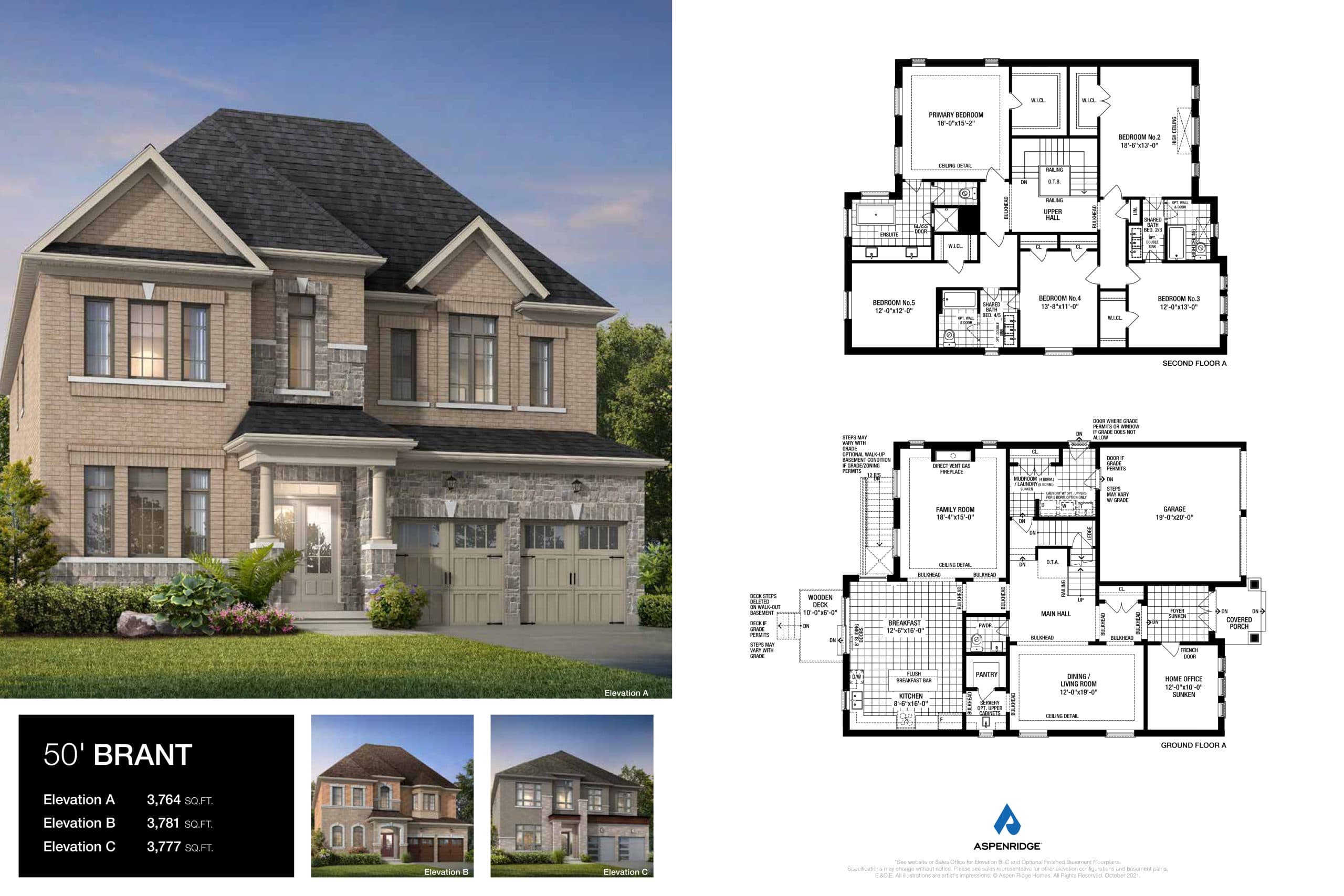 50' Brant Floor Plan at Bondhead by Aspen Ridge Homes - 3764 sq.ft