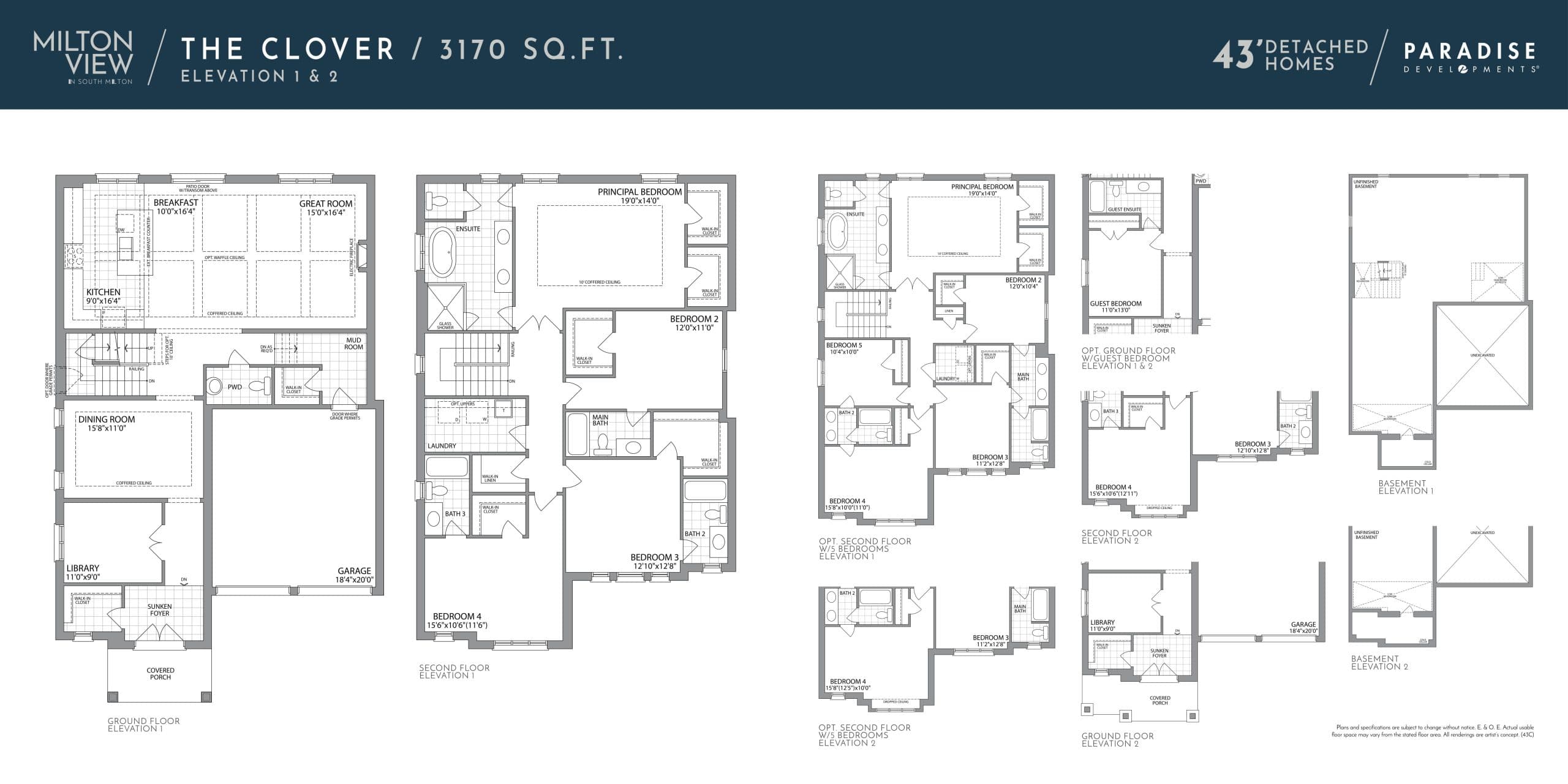 The Clover Floor Plan at Milton View by Paradise Developments - 3170 sq.ft