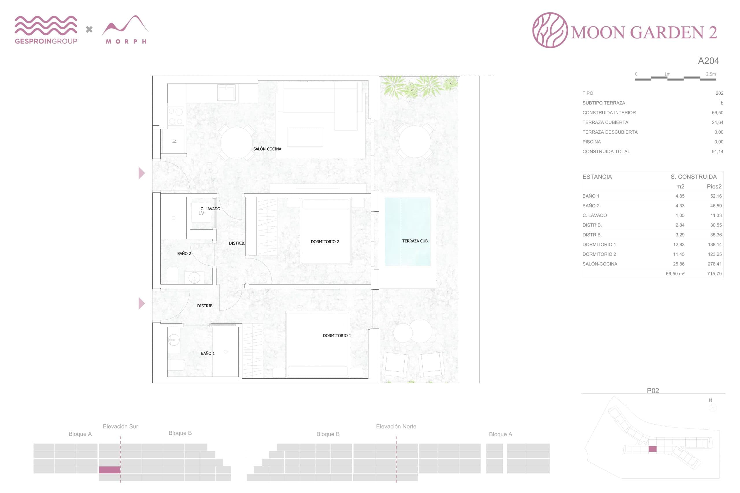 A204 Floor Plan at Moon Garden 2 - 716 sq.ft