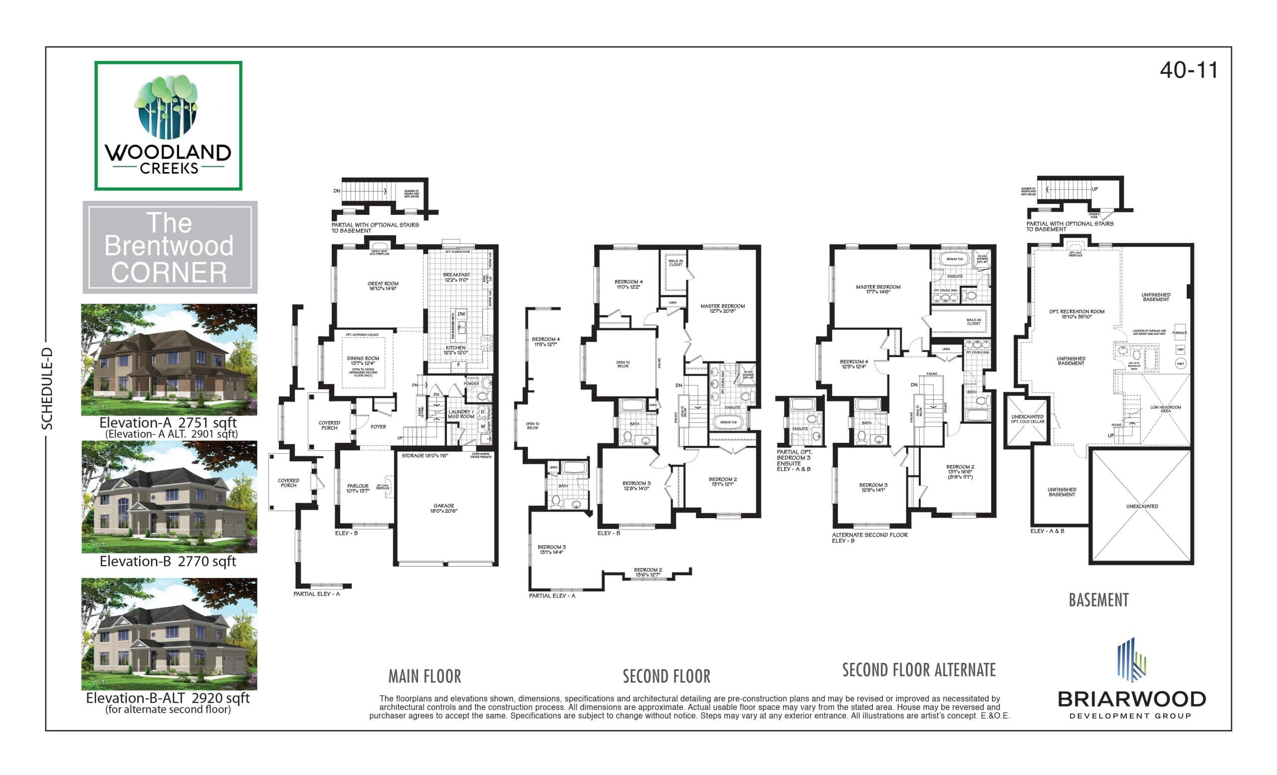 The Brentwood Corner Floor Plan at Woodland Creeks Homes - 2920 sq.ft