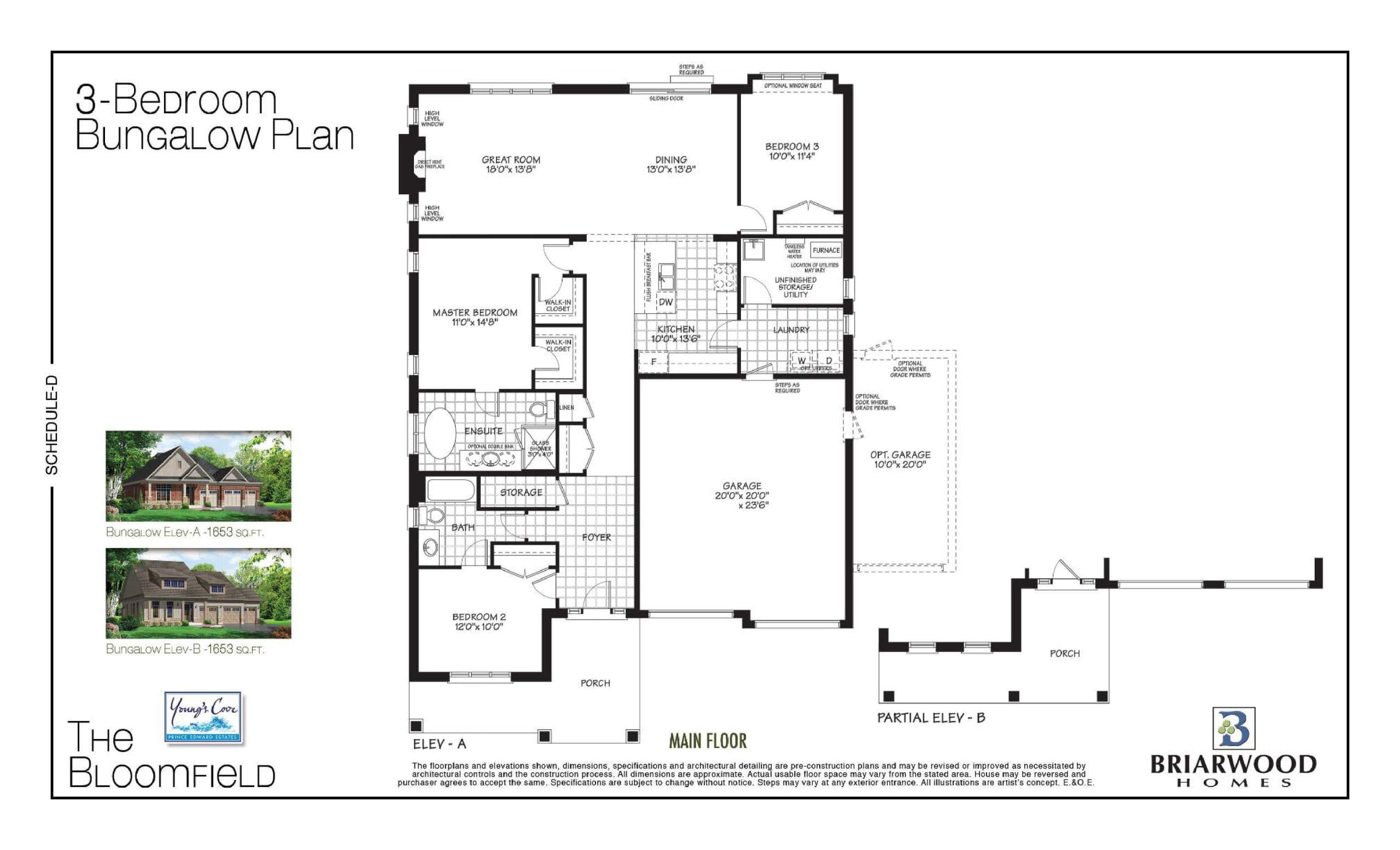The Bloomfield Floor Plan at Young’s Cove Homes - 1653 sq.ft