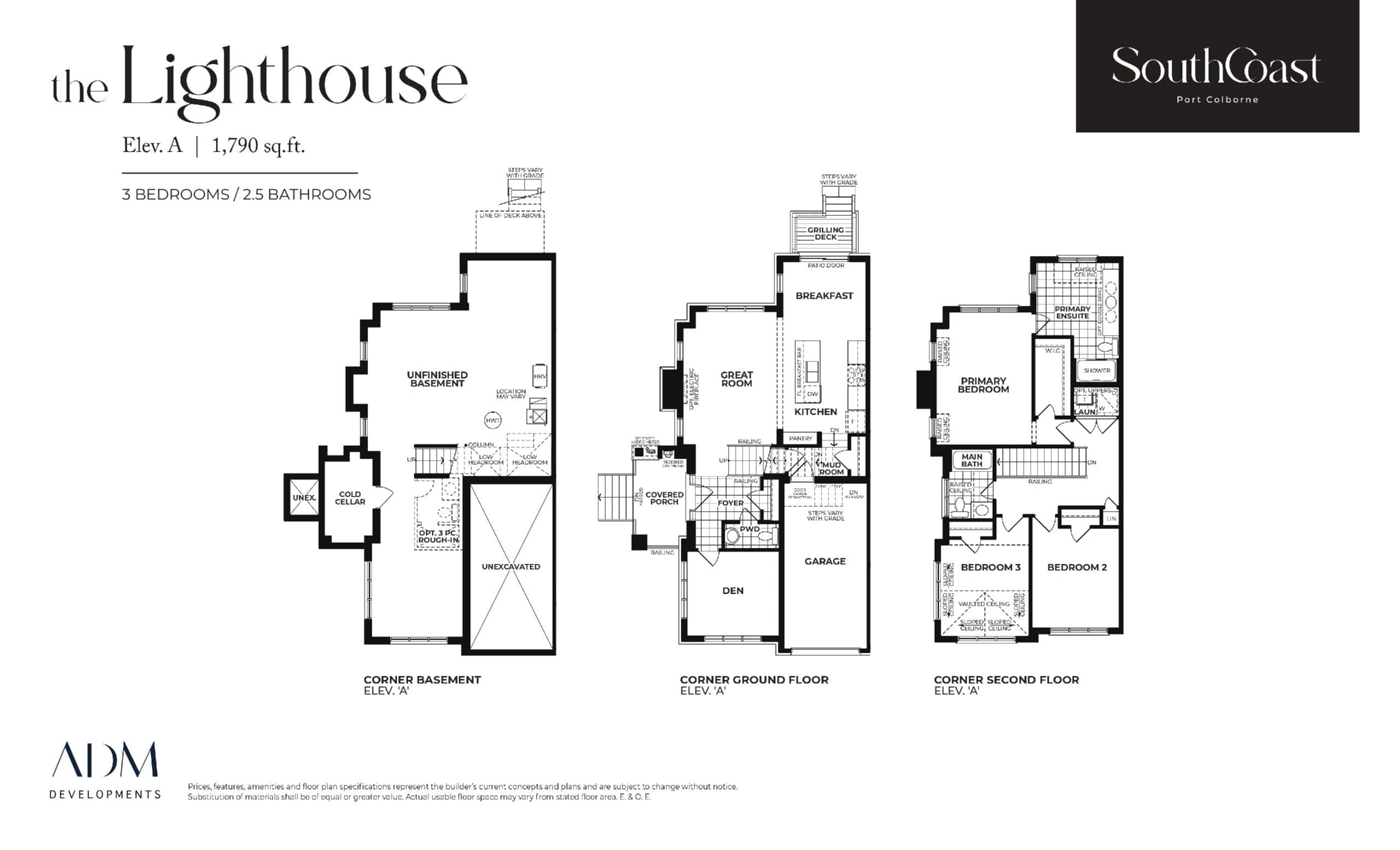 The Lighthouse Elev A Floor Plan at South Coast - Port Colborne - 1790 sq.ft