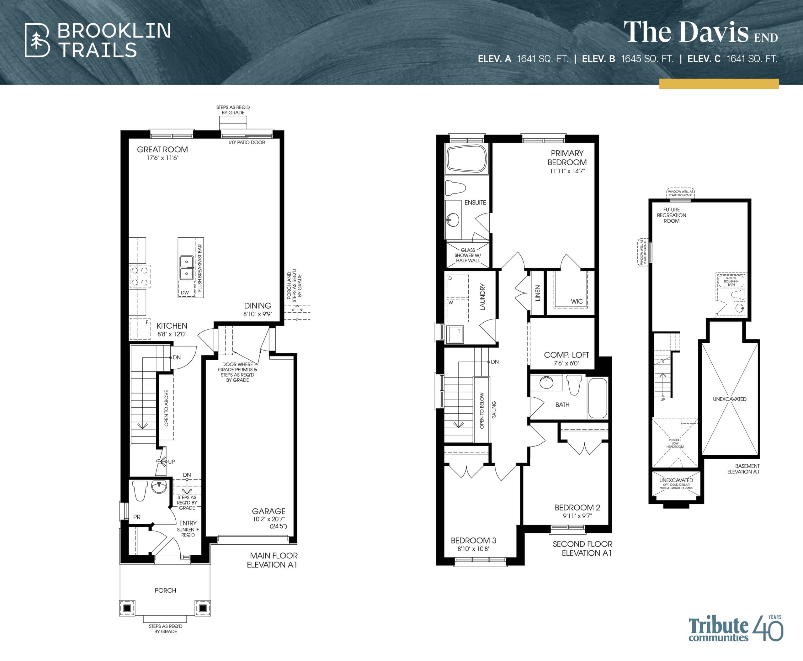 The Davis End Floor Plan at Brooklin Trails by Tribute Communities - 1641 sq.ft