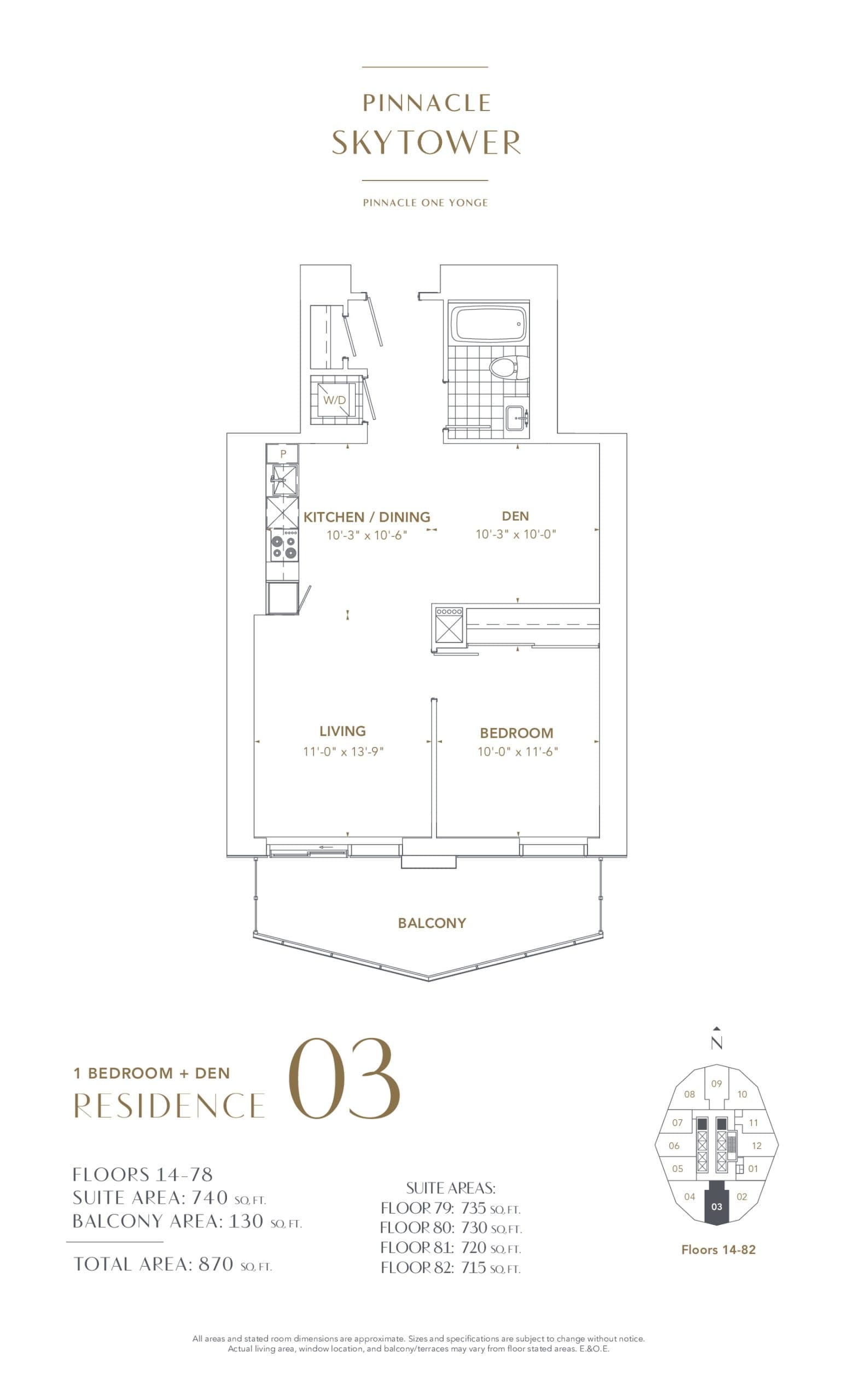 Residence 03 Floor Plan at SkyTower at Pinnacle One Yonge - 740 sq.ft