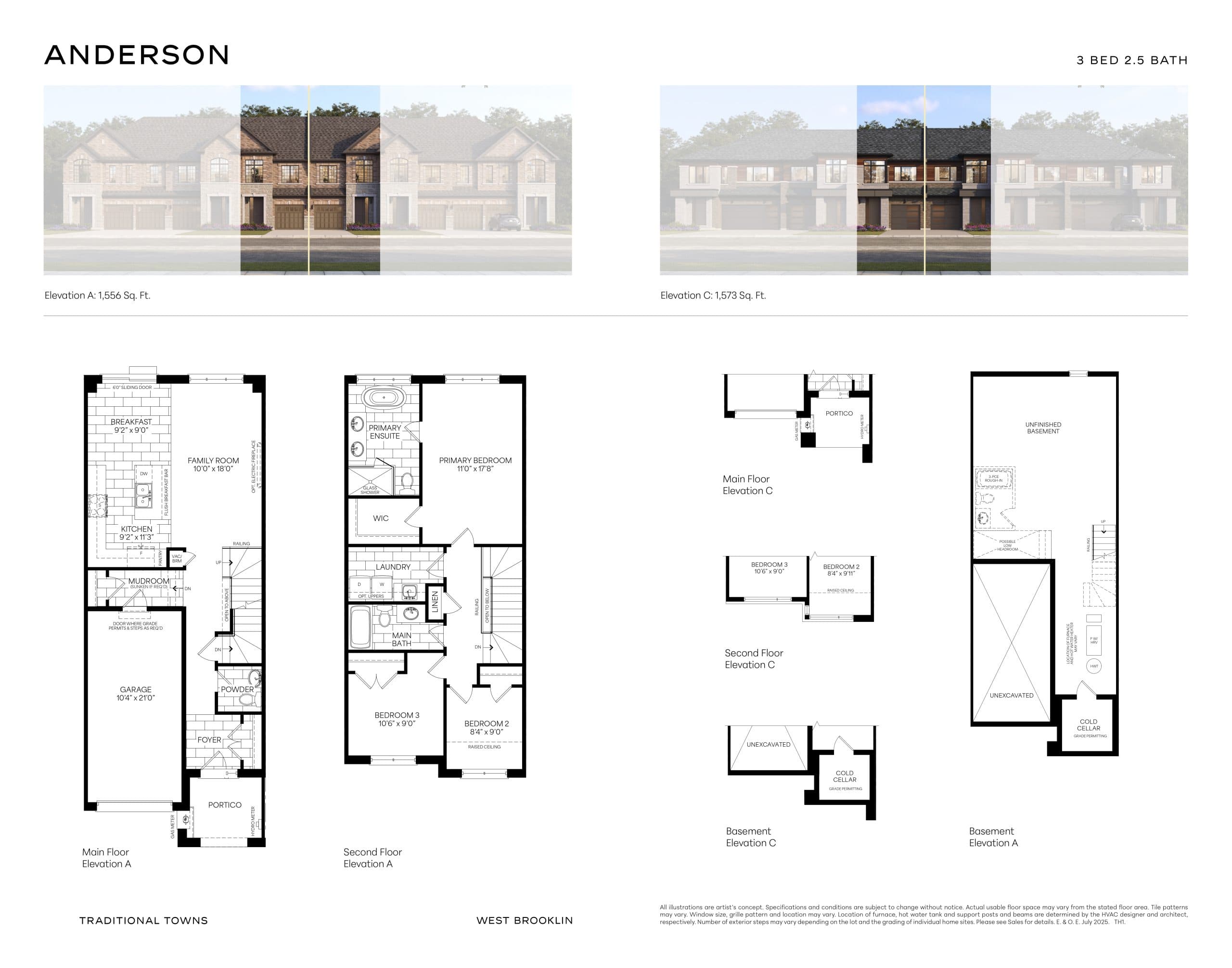 Anderson Floor Plan at West Brooklin - 1556 sq.ft