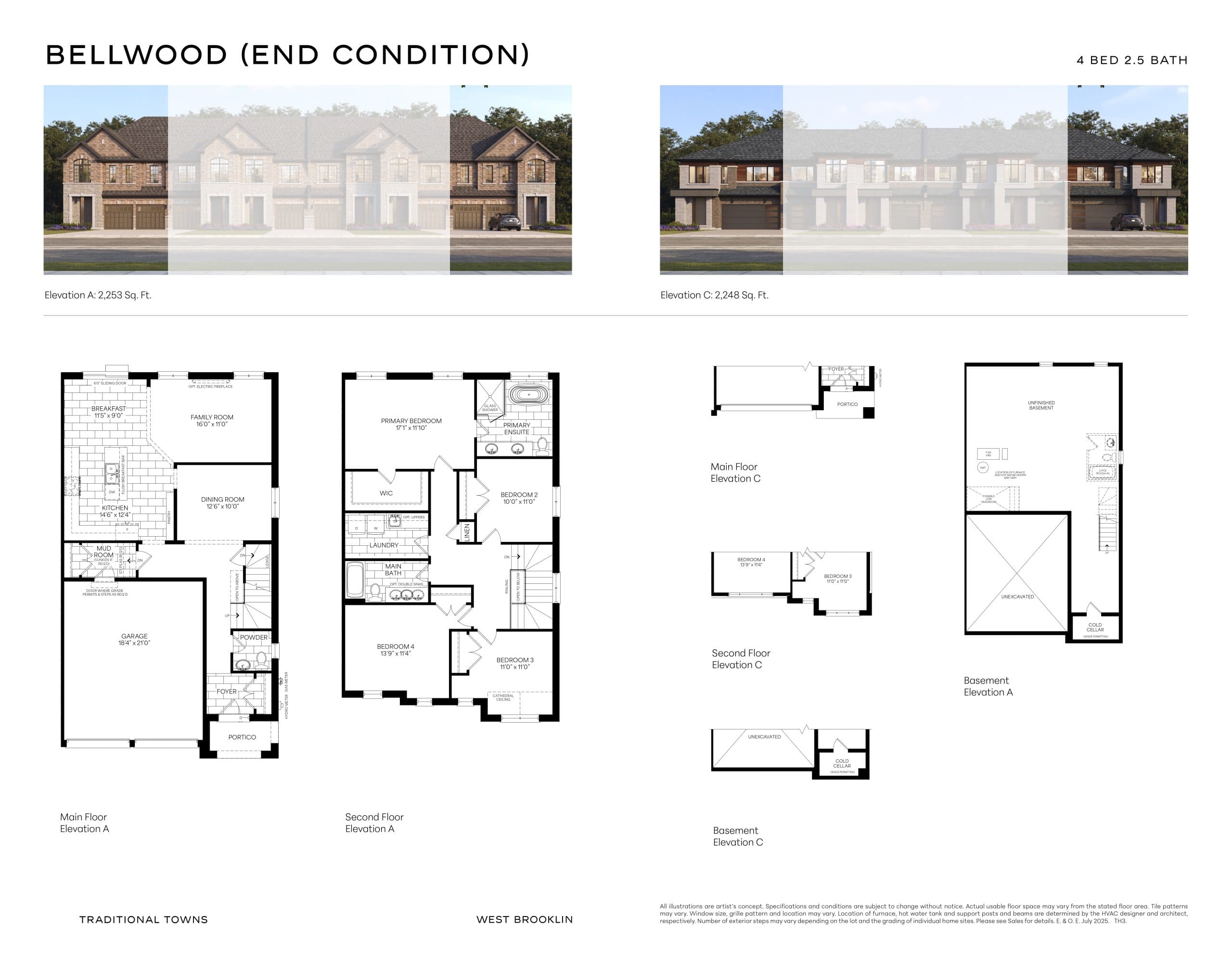 Bellwood (End Condition) Floor Plan at West Brooklin - 2253 sq.ft