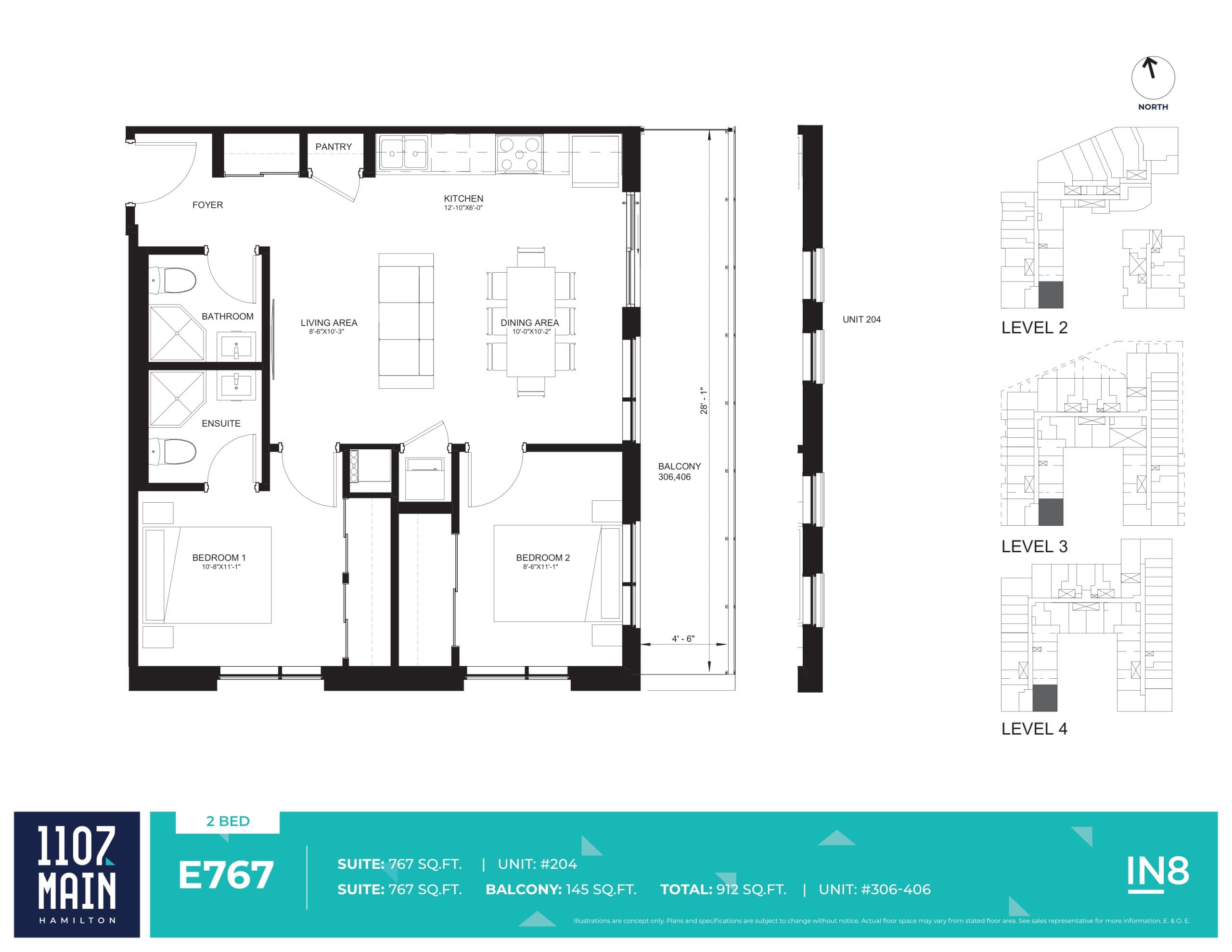 E767 Floor Plan at 1107 Main Condos - 767 sq.ft