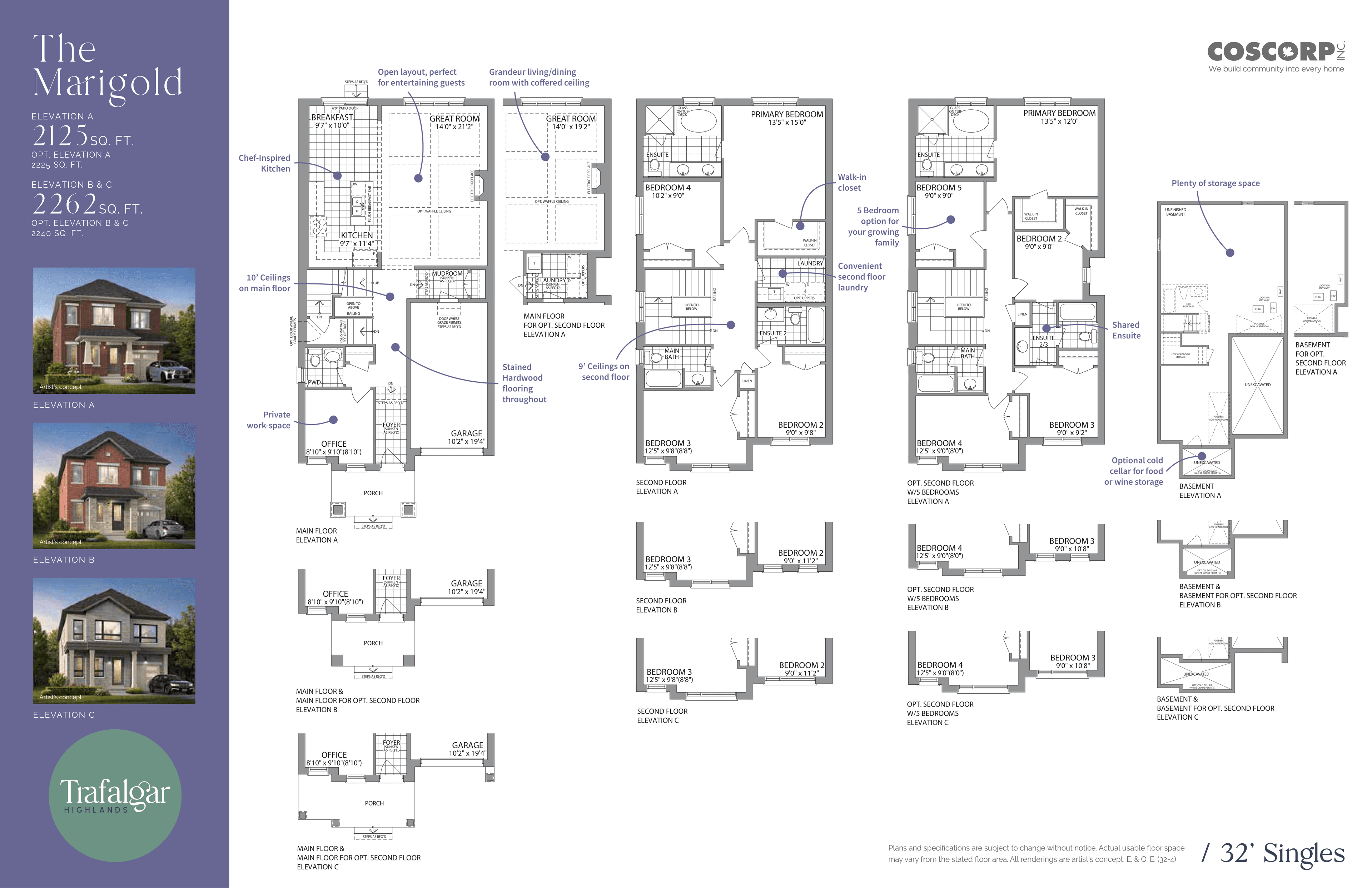 The Marigold Floor Plan at Trafalgar Highlands by Coscorp - 2125 sq.ft