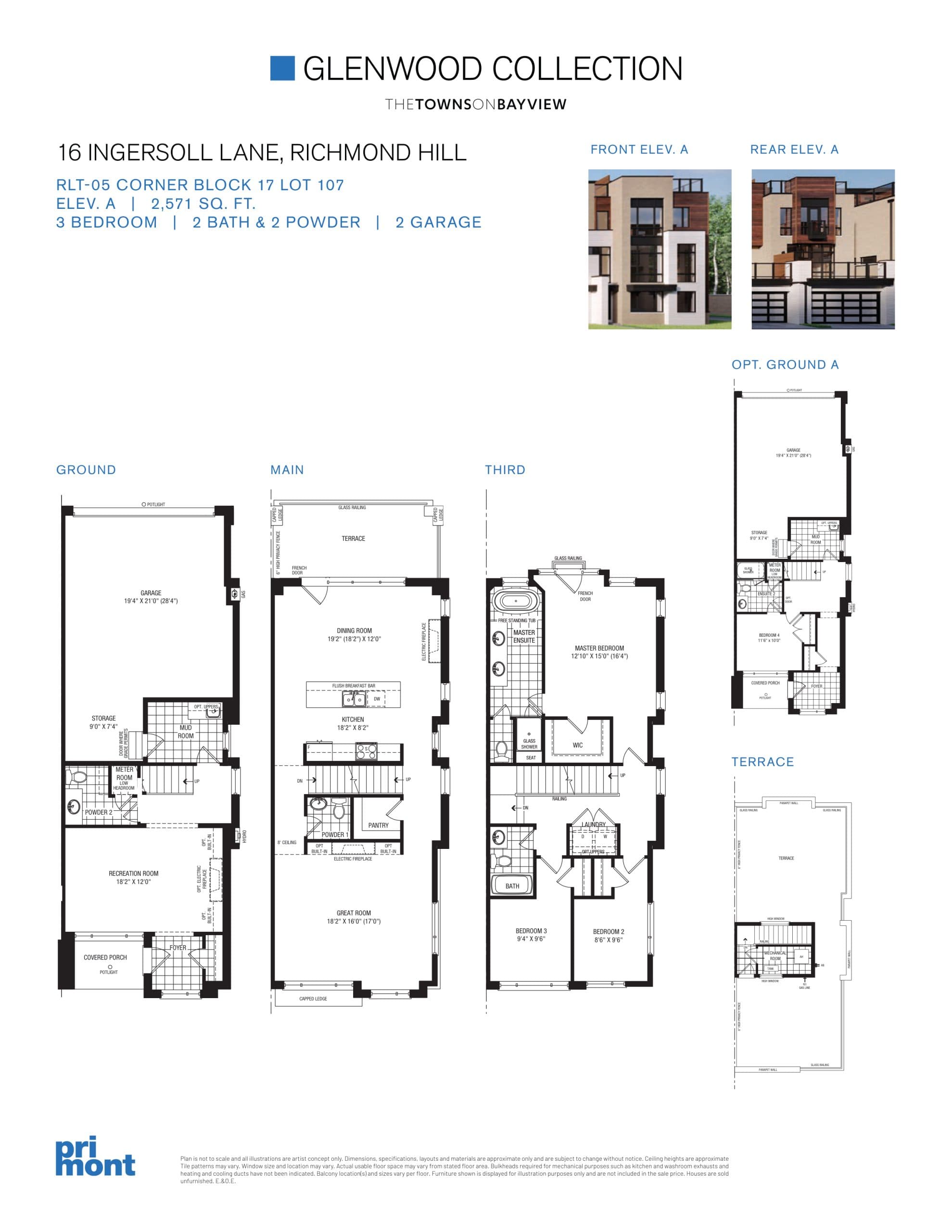 RLT-05 Corner Block 17 Lot 107 Floor Plan at Glenwood Collection at The Towns on Bayview - 2571 sq.ft