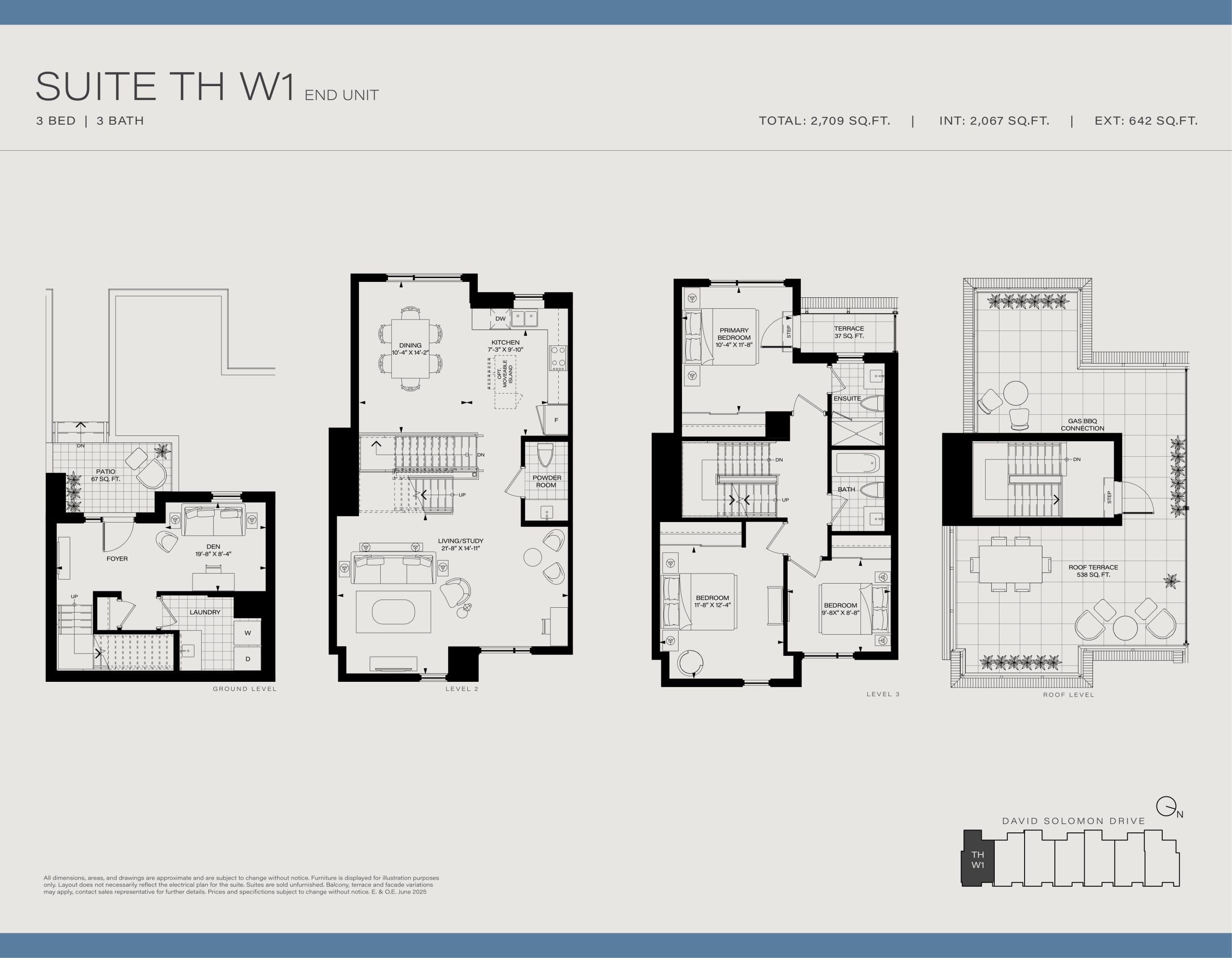 Suite TH W1 - End Unit Floor Plan at Metro Park Towns - 2067 sq.ft