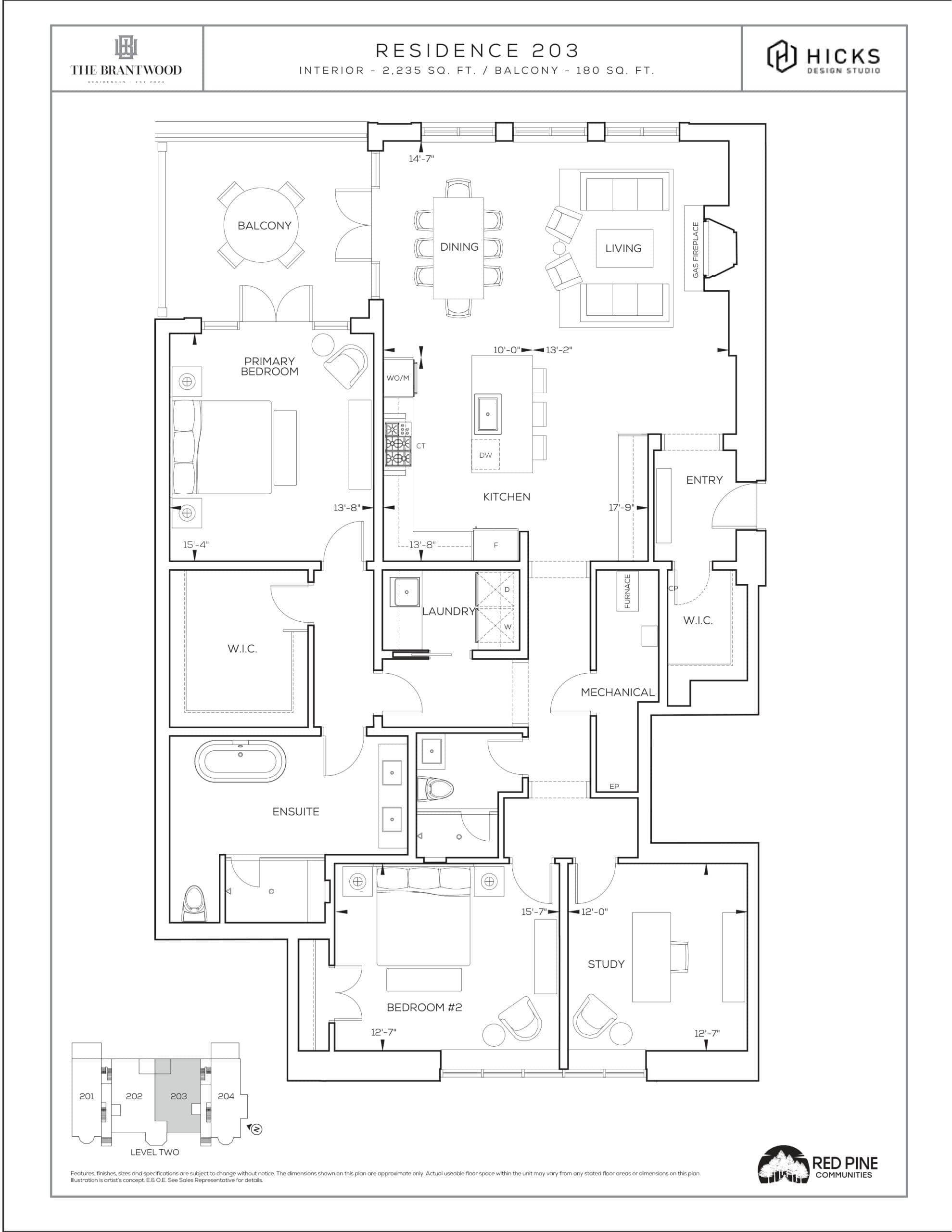 Residence 203 Floor Plan at The Brantwood Residences Condos - 2235 sq.ft