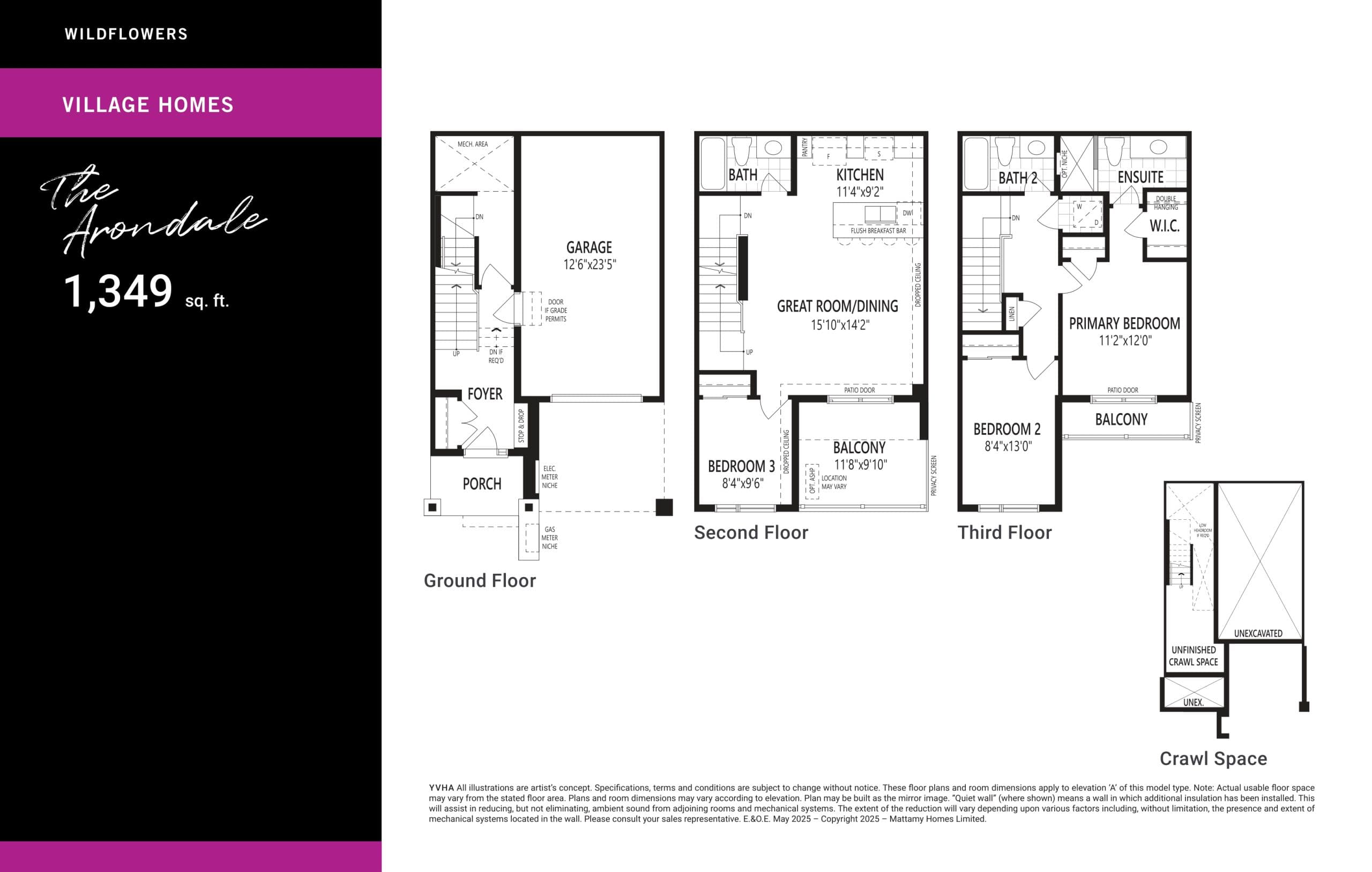 The Arondale Floor Plan at Wildflowers Kitchener Phase 8 by Mattamy Homes - 1349 sq.ft