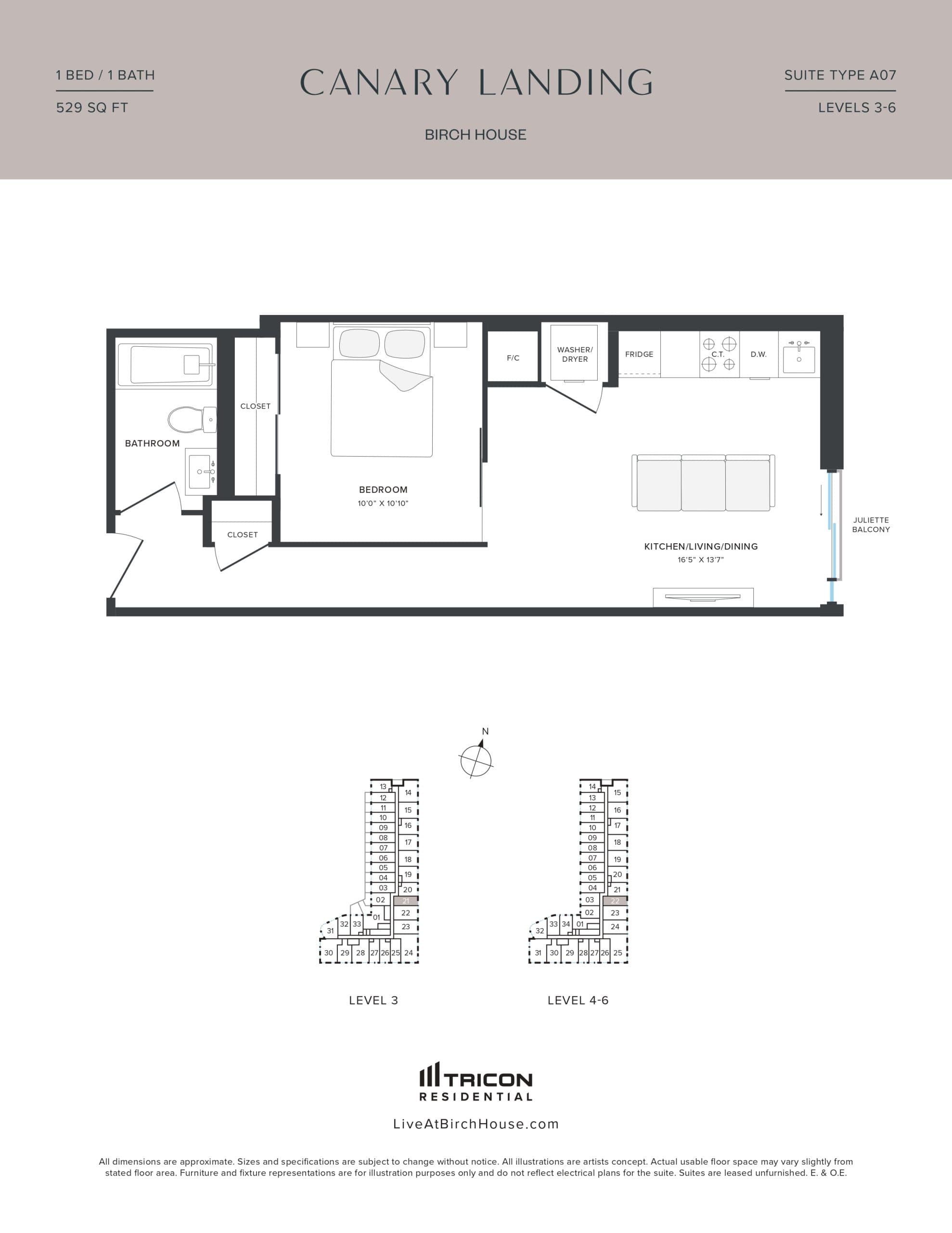 A07 Floor Plan at Birch House at Canary Landing - 529 sq.ft