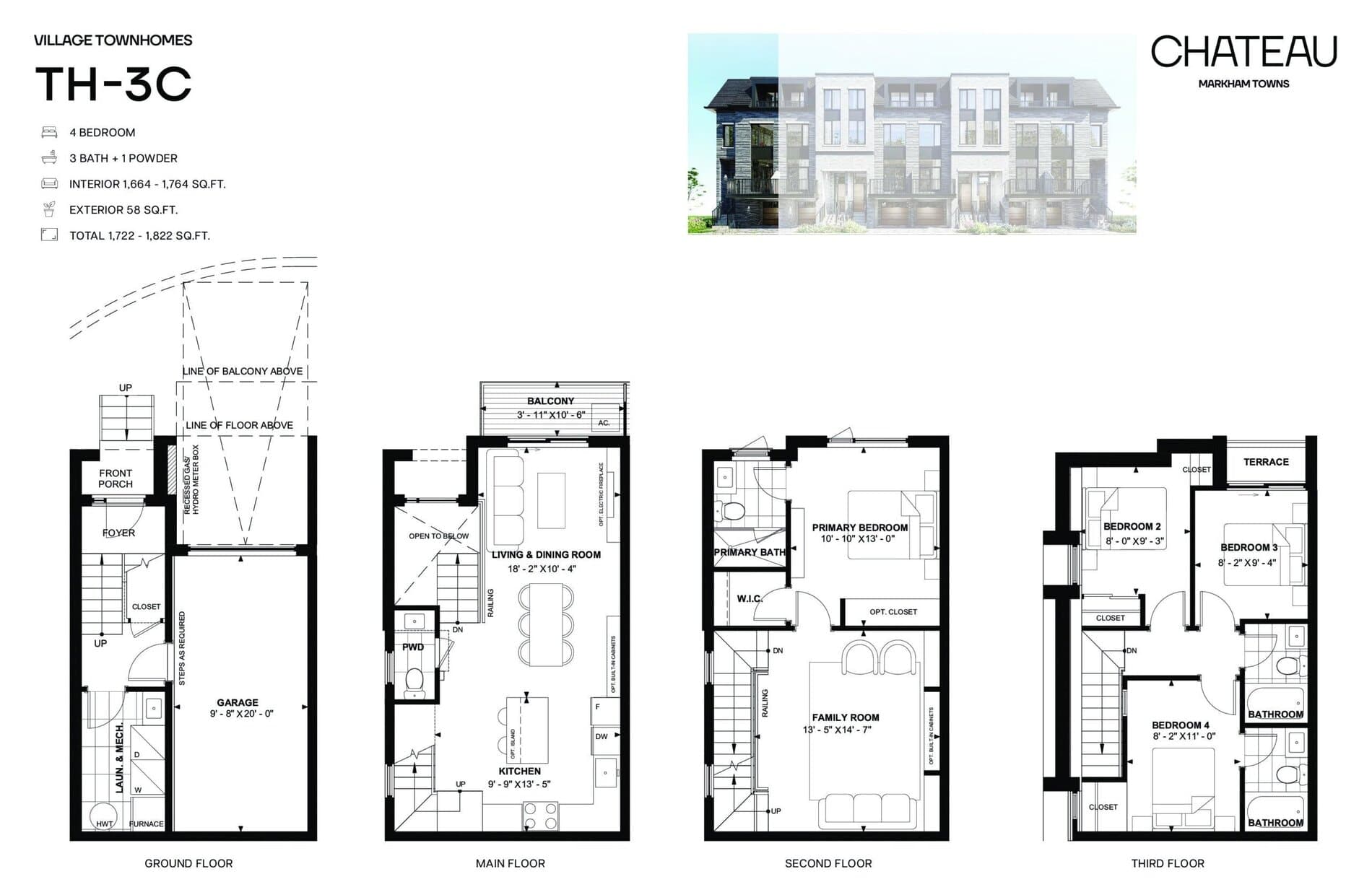 TH-3C Floor Plan at Chateau Towns - 1664 sq.ft