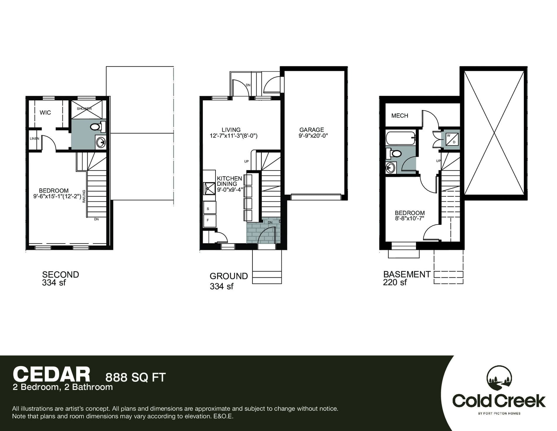 Cedar Floor Plan at Cold Creek Homes - 888 sq.ft