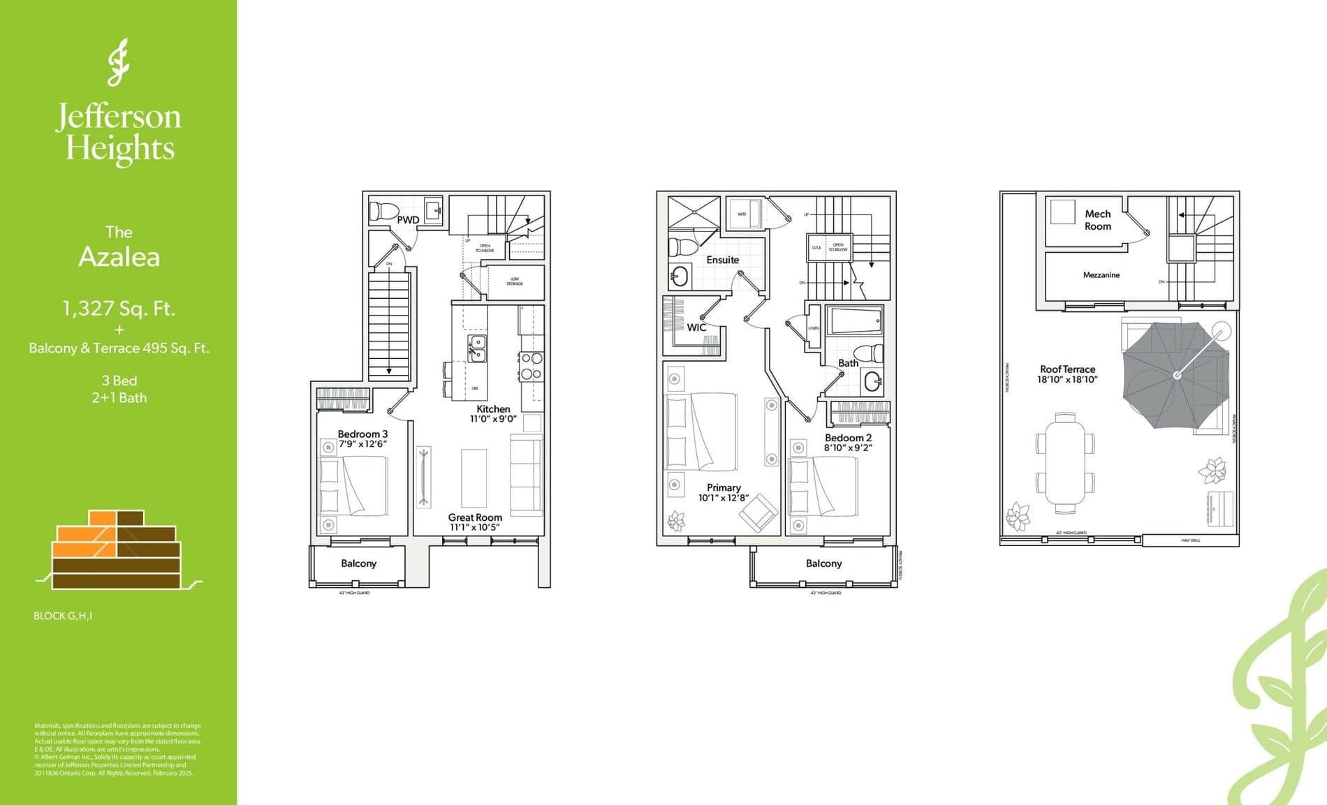 The Azalea Floor Plan at Jefferson Heights Towns - 1327 sq.ft