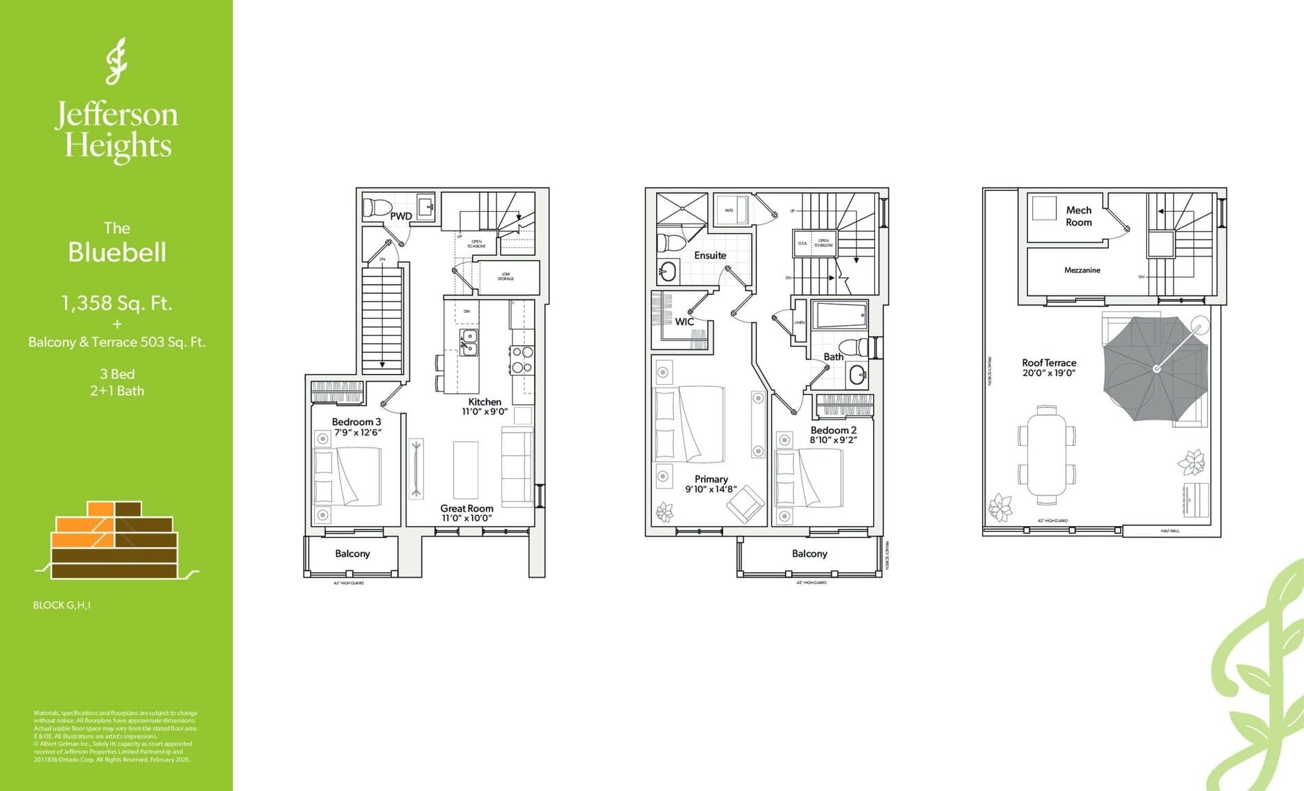 The Bluebell Floor Plan at Jefferson Heights Towns - 1358 sq.ft
