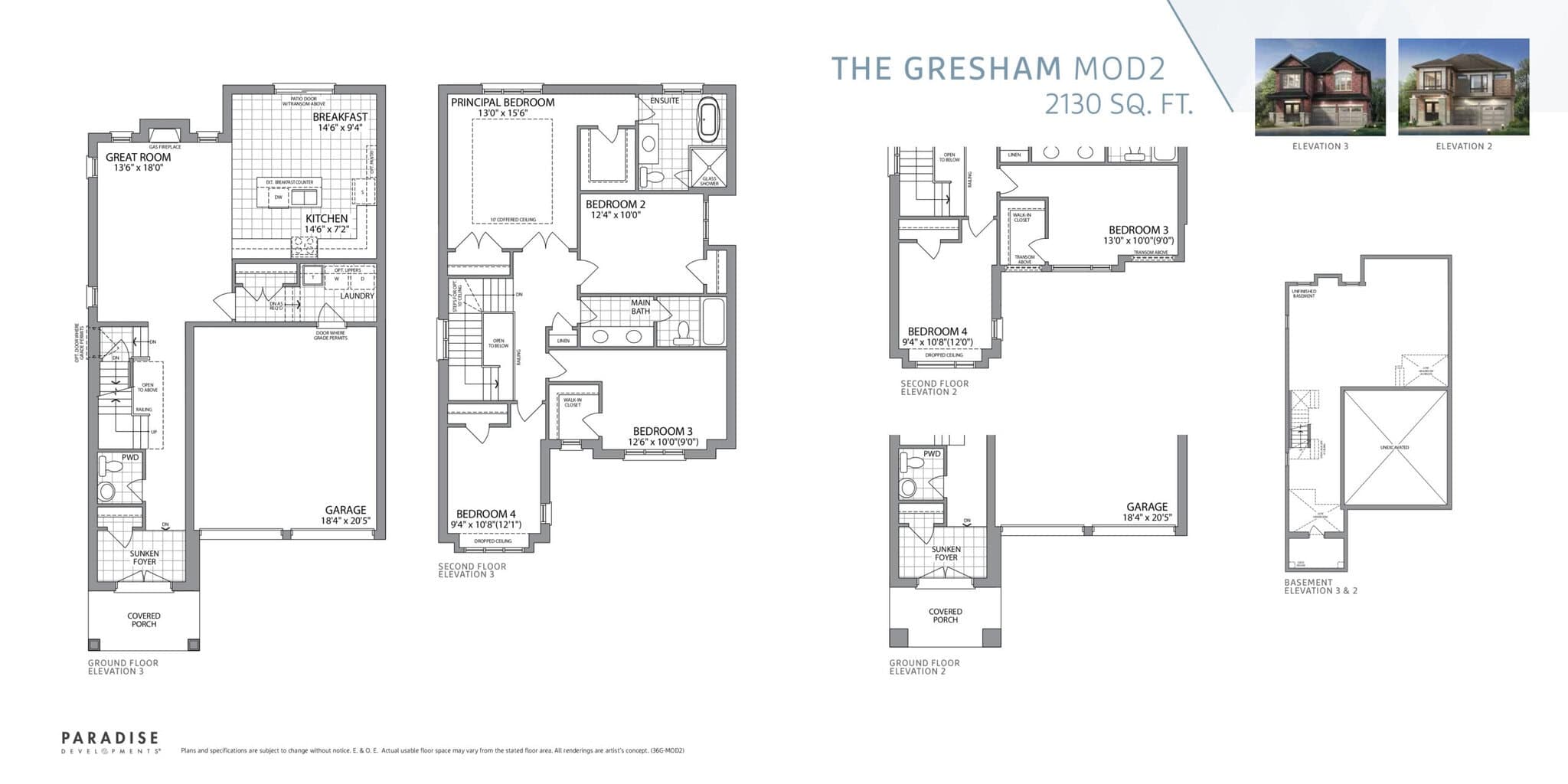 The Gresham (Mod 2) Floor Plan at Whitby Meadows by Paradise Developments - 2130 sq.ft