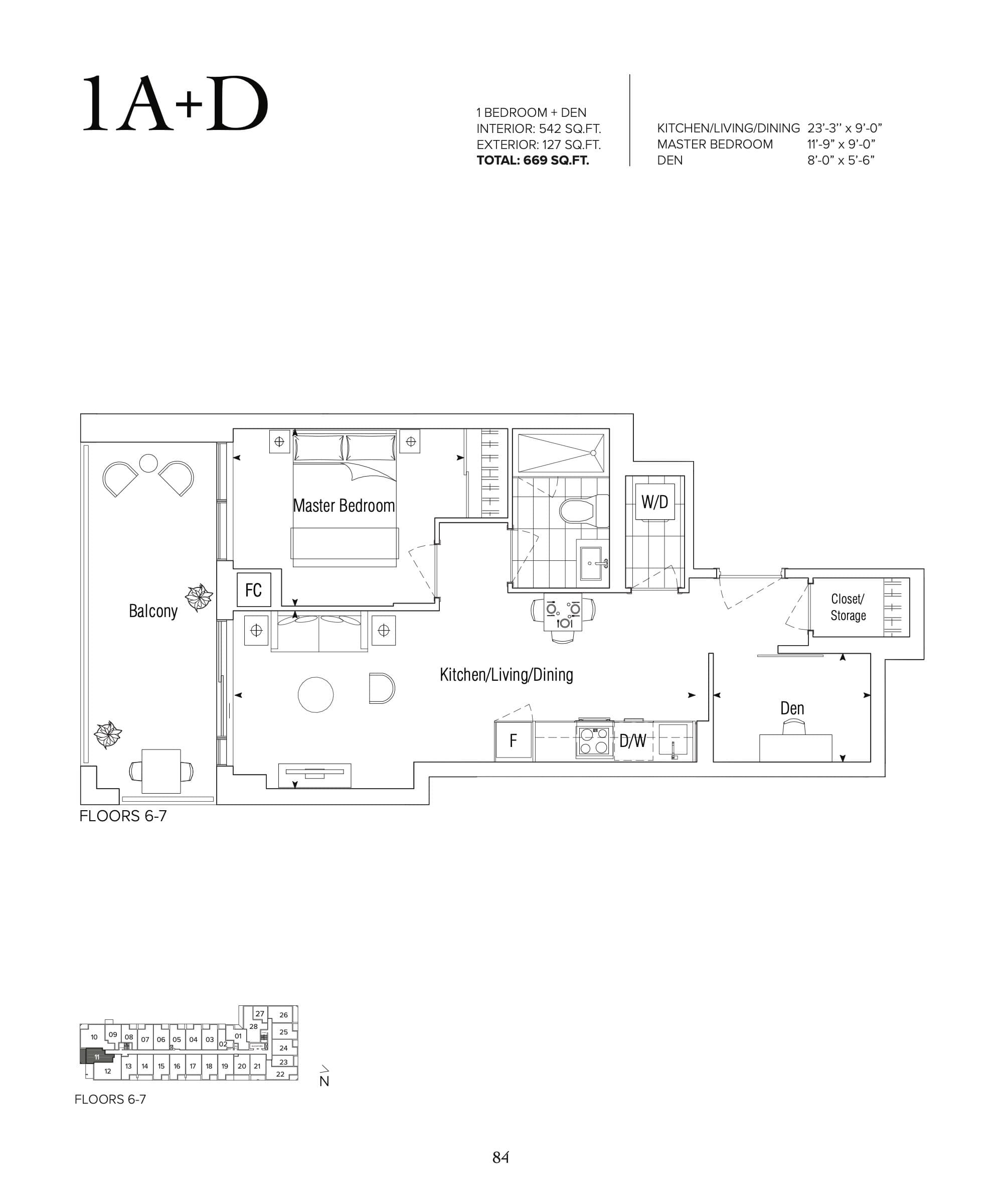1A+D Floor Plan at 625 Sheppard Condos - 542 sq.ft
