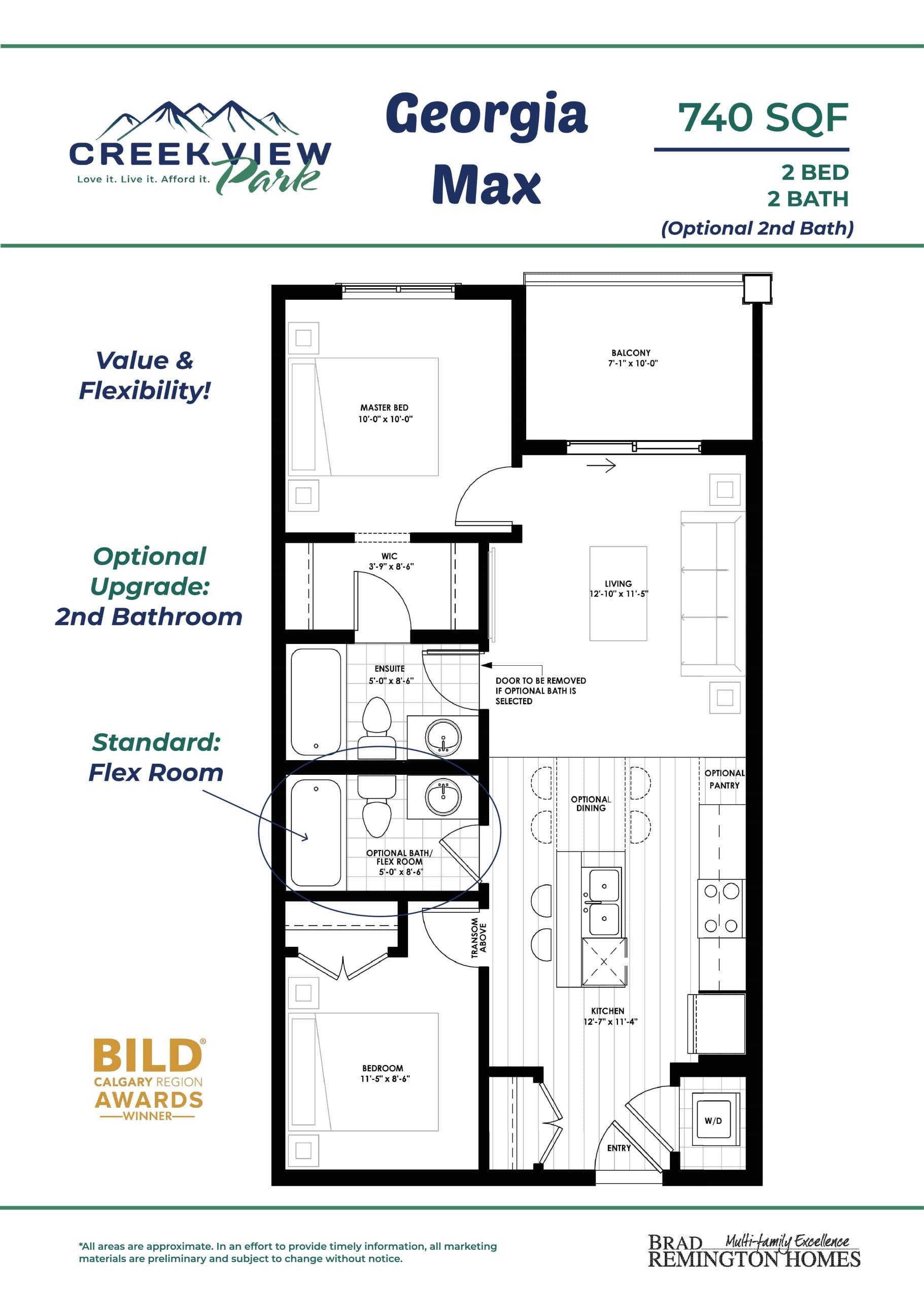 Georgia Max (Building 2000) Floor Plan at Creekview Park Condos - 740 sq.ft