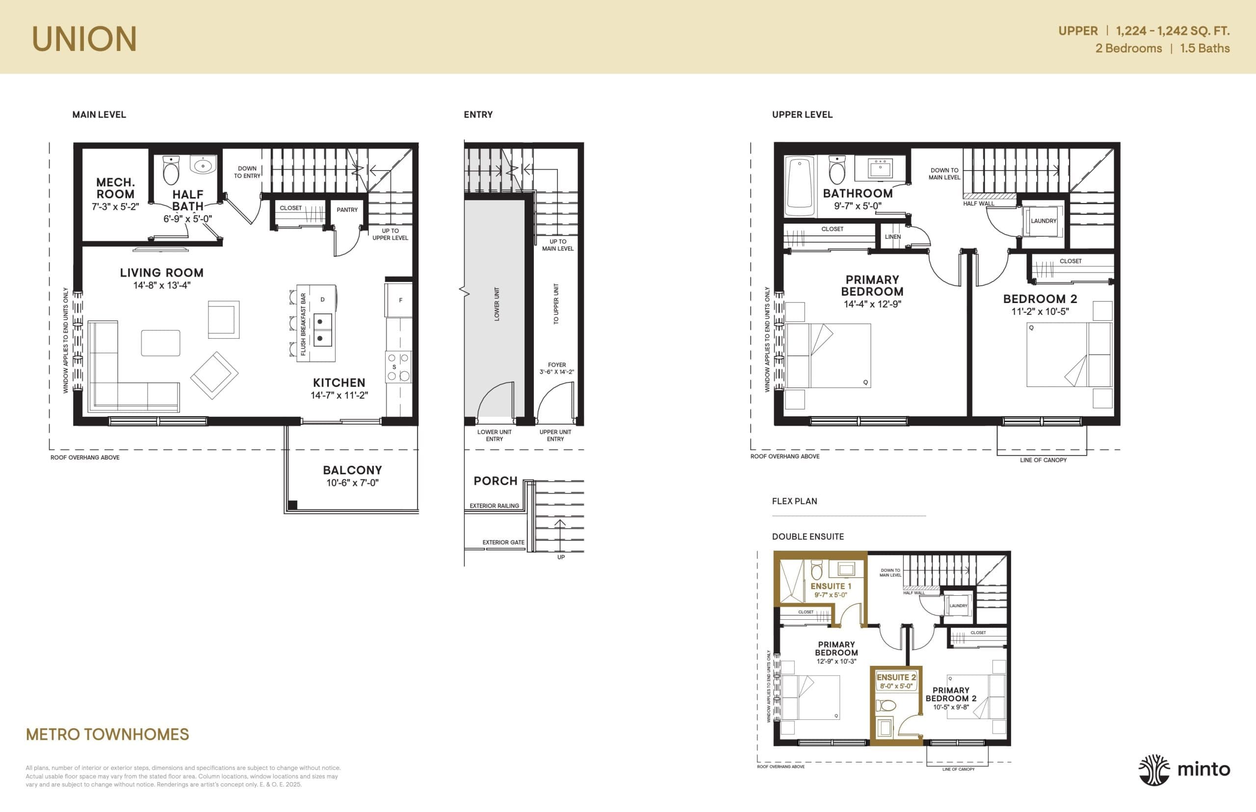 Union - Metro Townhomes Floor Plan at East Hills Crossing Towns - 1224 sq.ft
