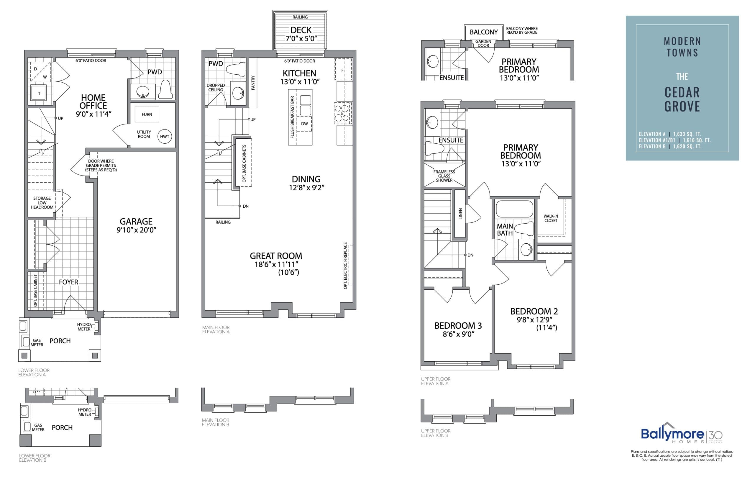 The Cedar Grove Floor Plan at Harbourview Towns - 1633 sq.ft