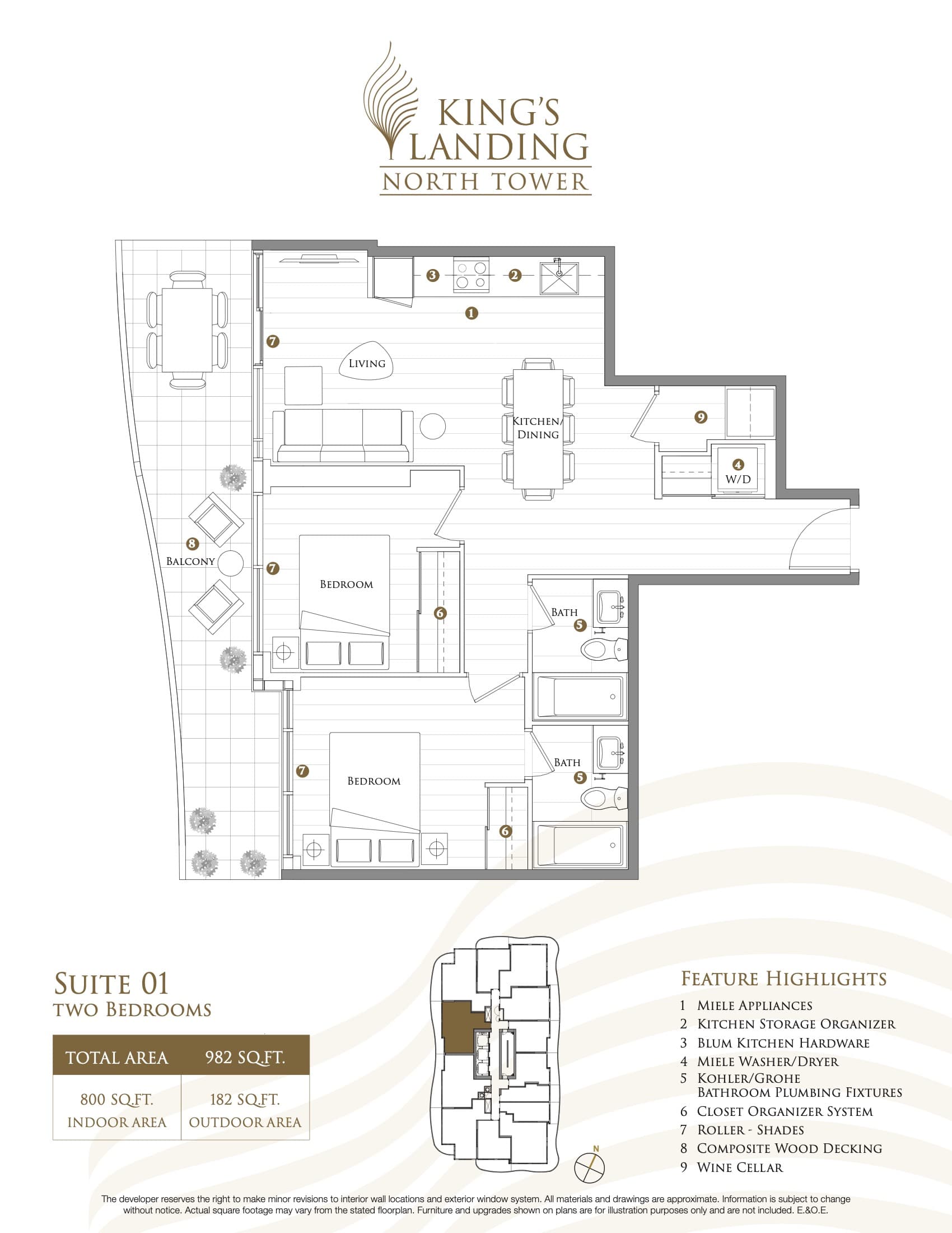 Suite 01 Floor Plan at King's Landing Phase 2 Condos - 800 sq.ft