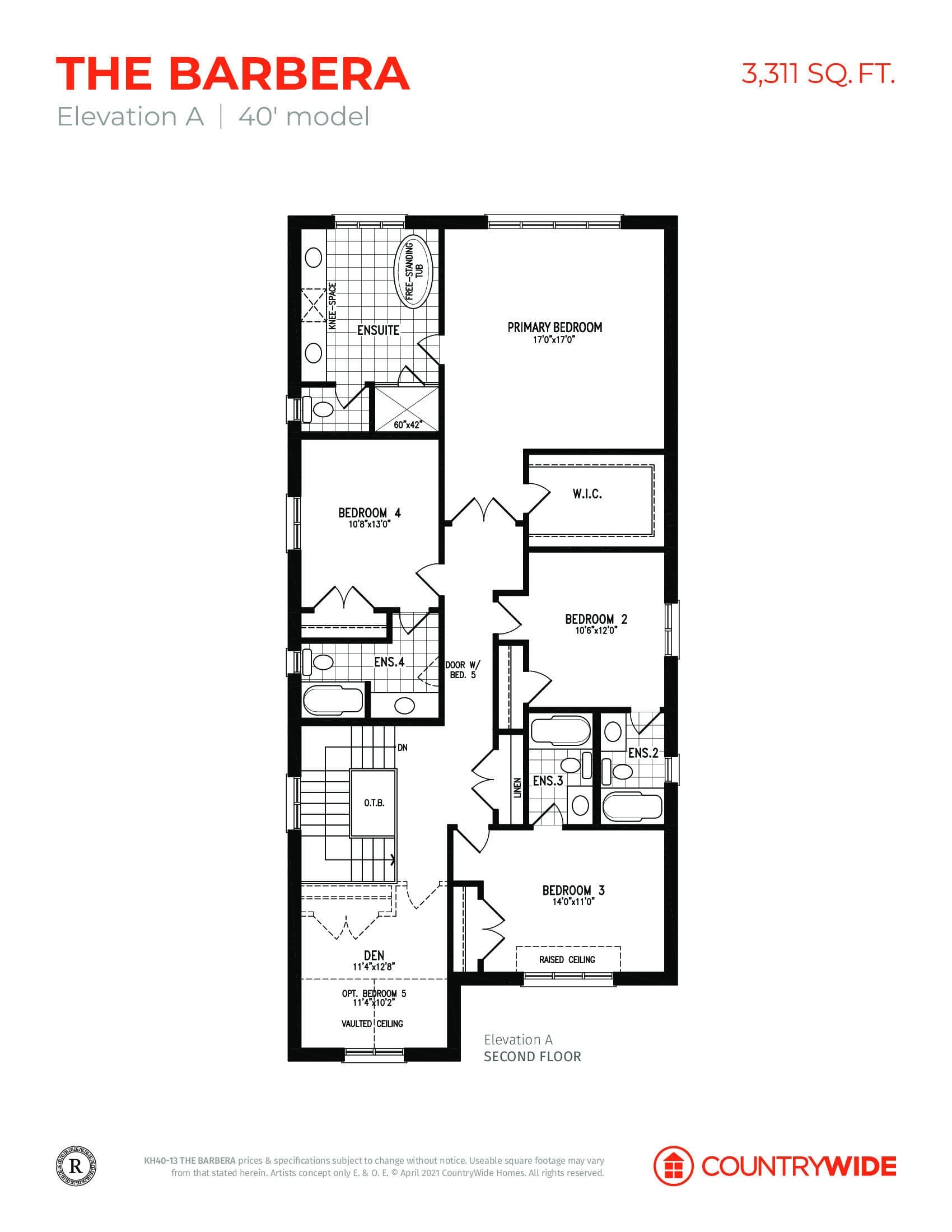 The Barbera (Elevation A) Floor Plan at Kleinburg Hills - 3311 sq.ft
