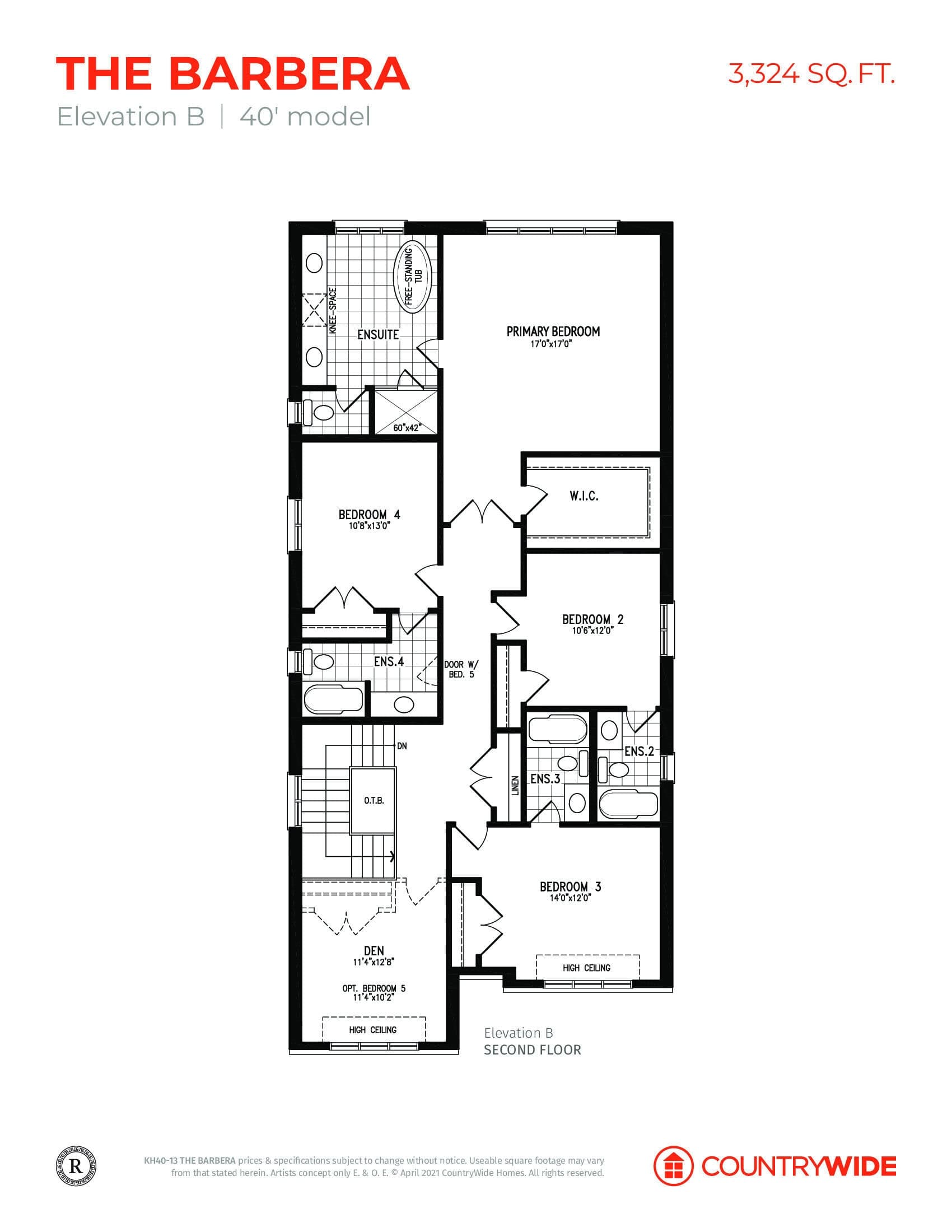 The Barbera (Elevation B) Floor Plan at Kleinburg Hills - 3324 sq.ft