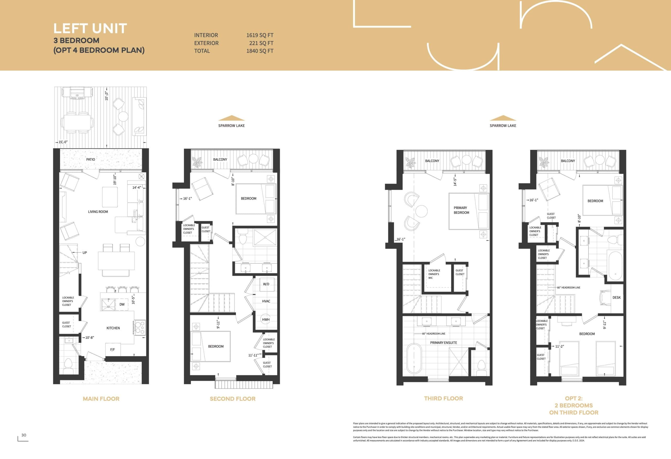 Left Unit Floor Plan at Luna Bay Muskoka Lakeside Cottages - 1619 sq.ft