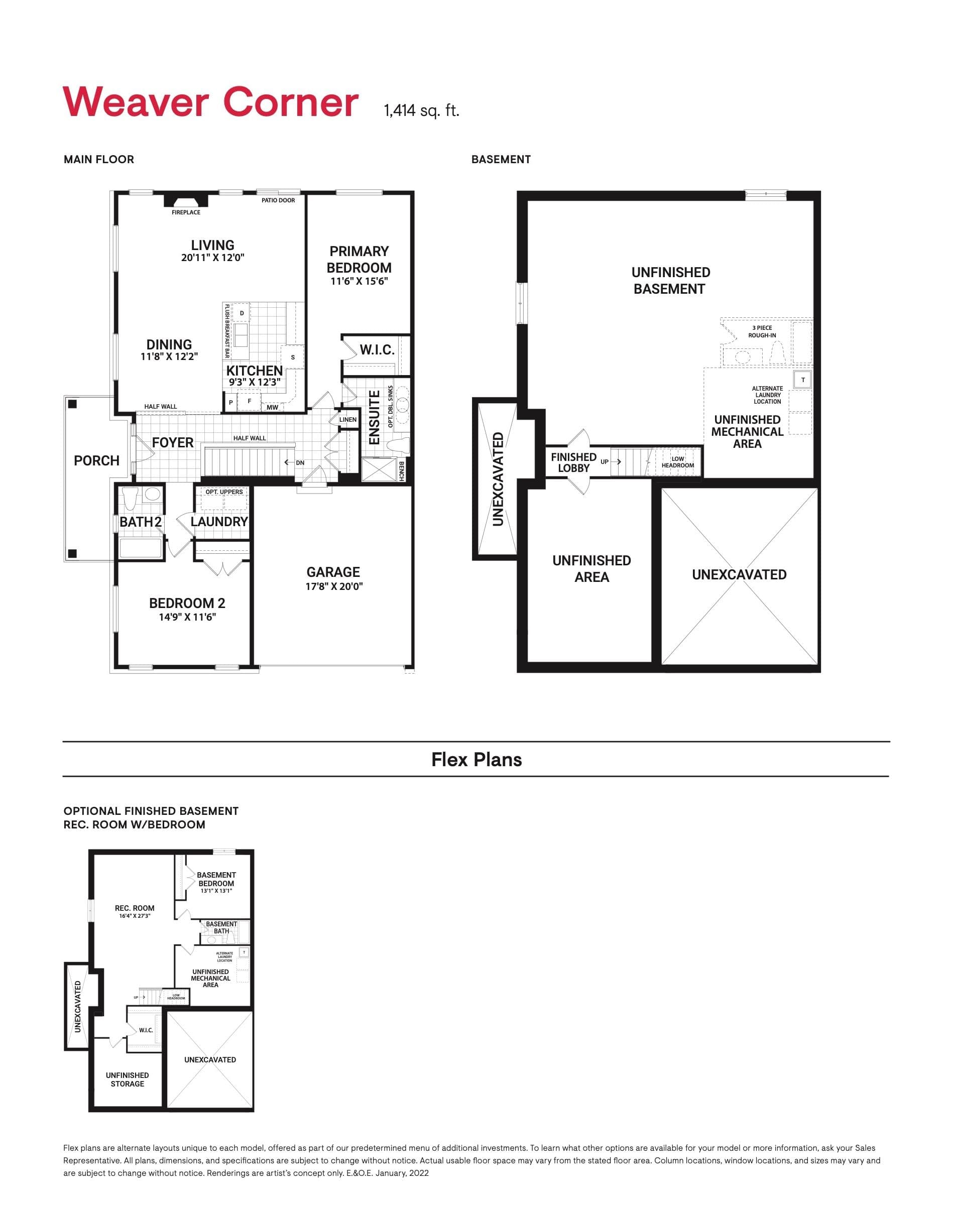 Weaver Corner Floor Plan at Mahogany Towns - 1414 sq.ft